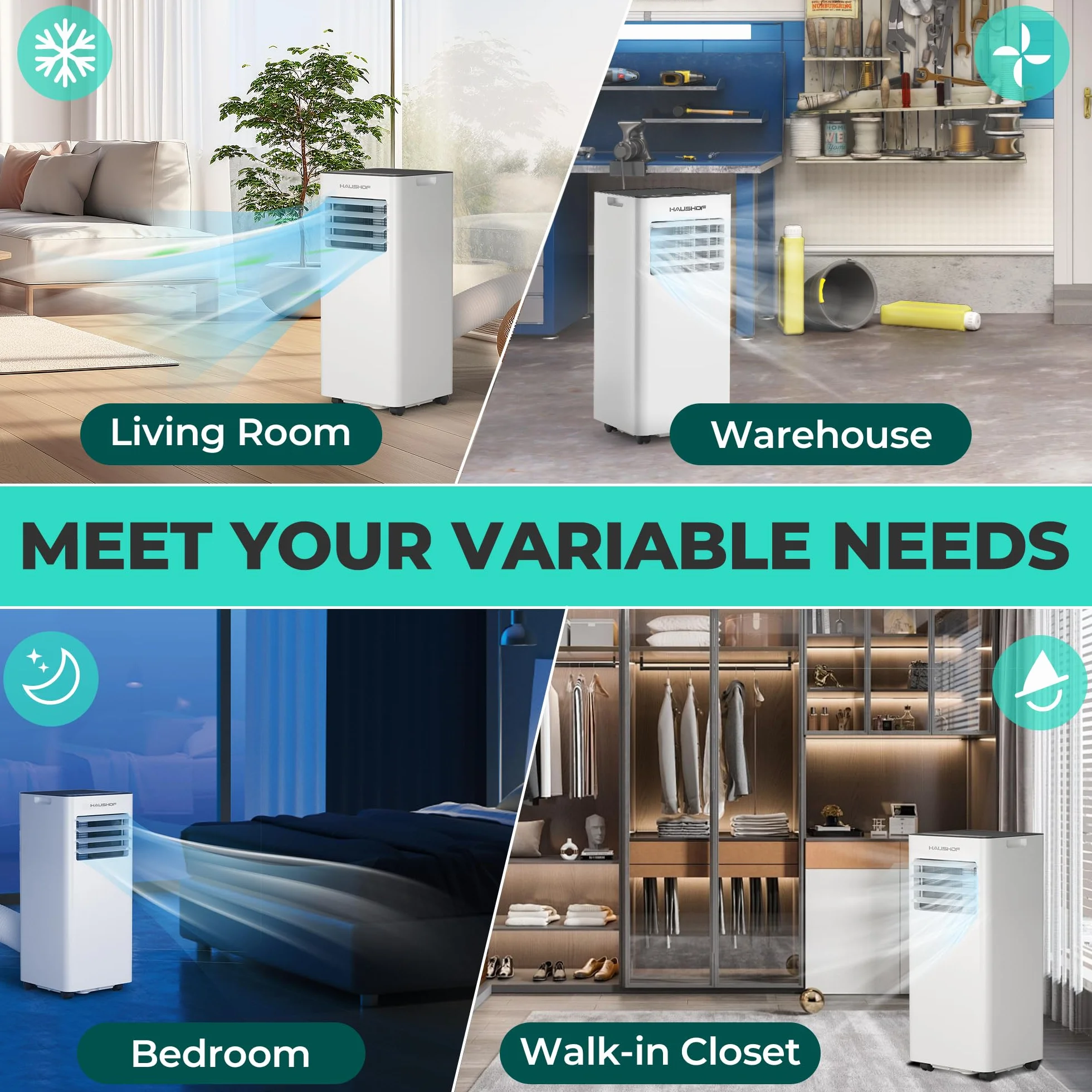 HAUSHOF klimatyzator mobilny 9000 BTU 4 w 1 chłodzenie osuszacz do 33 m²