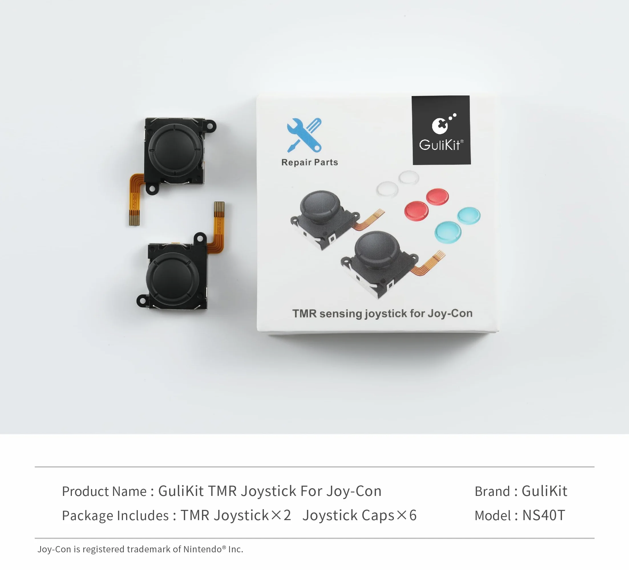 RunSnail for GuliKit TMR Joystick Zamienny Joycon 2Pcs, Bez Dryftu, Wysoka Precyzja, Elektromagnetyczny Joystick TMR Zestawem Naprawczym, 4 Kolorowe Nakładki na Gałki, Kompatybilny Switch/OLED/Lite