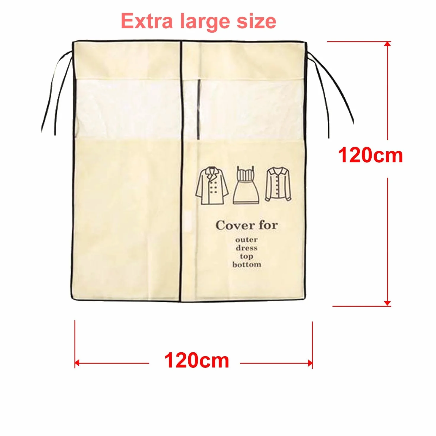 EXLECO Pokrowiec na wieszak na ubrania, 120 × 120 cm, ochrona przed kurzem, ochrona przed wilgocią, wieszak na ubrania, pokrowiec ochronny na ubrania, pyłoszczelny worek na ubrania z Magic Tape beżowy