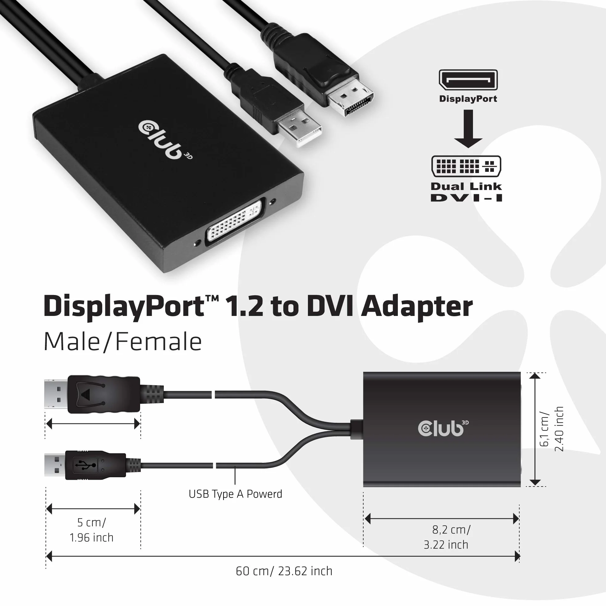 Club 3D CAC-1010 aktywny adapter DisplayPort na DVI-D HDCP ON