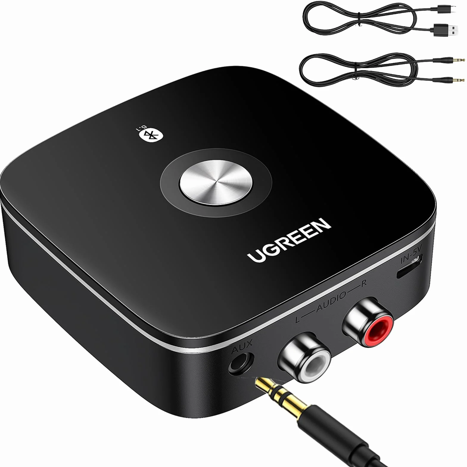 UGREEN Adapter audio Bluetooth 5.1 aptx HD do bezprzewodowego odbiornika stereo o niskim opóźnieniu z gniazdem Jack, podwójne parowanie z telefonem komórkowym, odbiornik HiFi Bluetooth do głośników