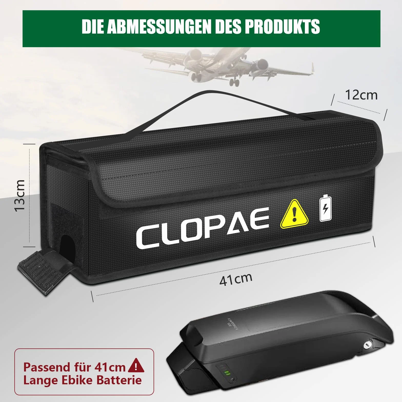 CLOPAE Torba na akumulator do roweru elektrycznego, wodoszczelna, ognioodporny skrzynek Lipo Safe Bag do przechowywania, ładowania i transportu