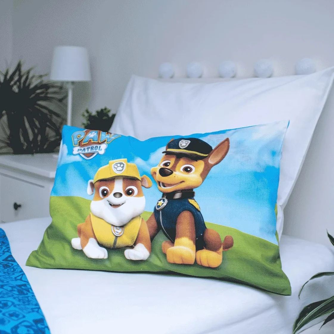 Dwustronny zestaw pościeli dziecięcej Pat Patrol 100x135 cm 40x60 cm Marcus Chase Ruben