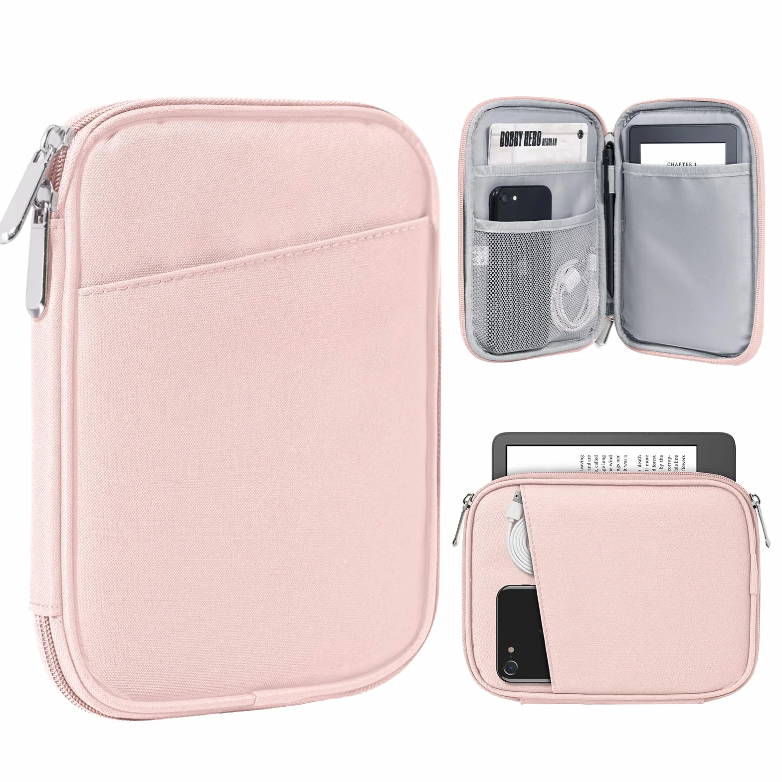 TiMOVO 6-7 Inch Tablet Sleeve for All-New Kindle 2022/10th Gen 2019 /Kindle Paperwhite 11th Gen 2021/Kindle Oasis E-Reader, Protective Case with Pocket for Kindle (8th Gen, 2016), Pink
