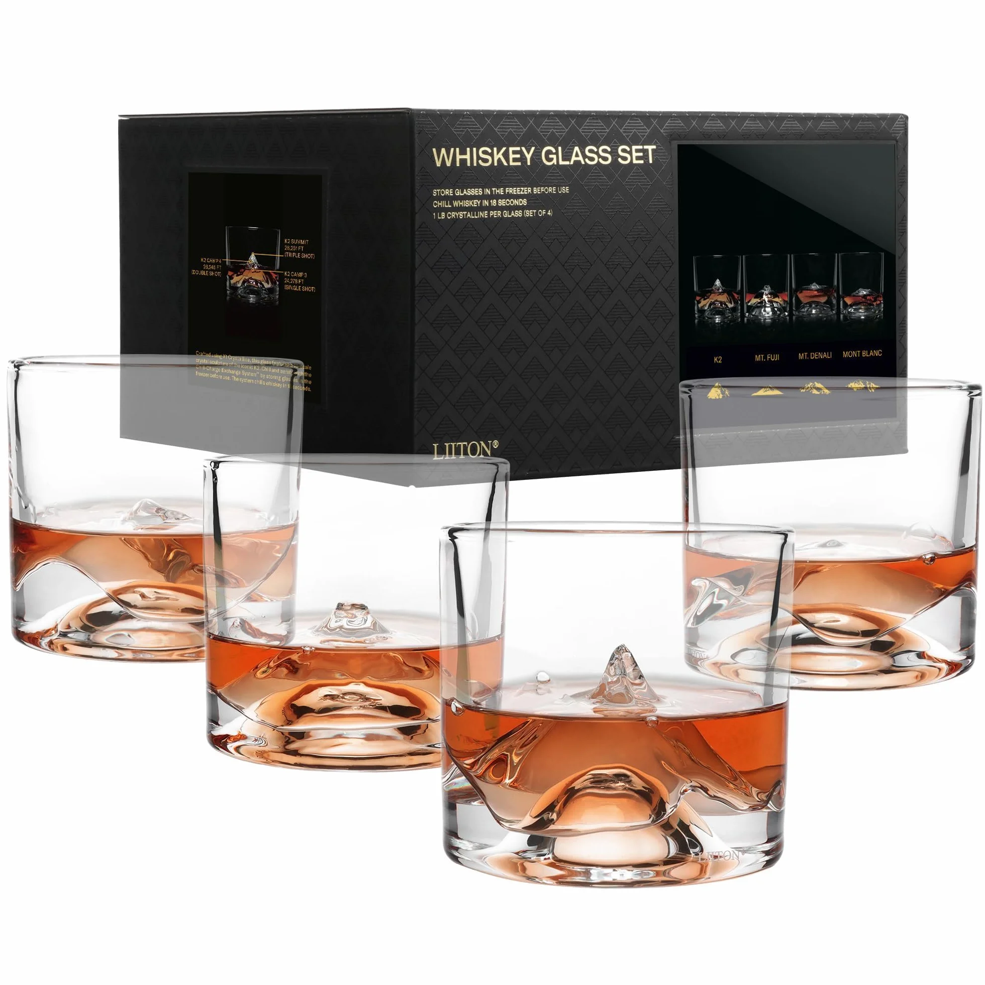 LIITON Ciężkie Kryształowe Szklanki do Whisky - Zestaw Upominkowy, Grube Mrożone Szklanki do Burbona, 0,5 kg, Premium Prezenty dla Mężczyzn, Kryształowe Dreszcze Koktajle