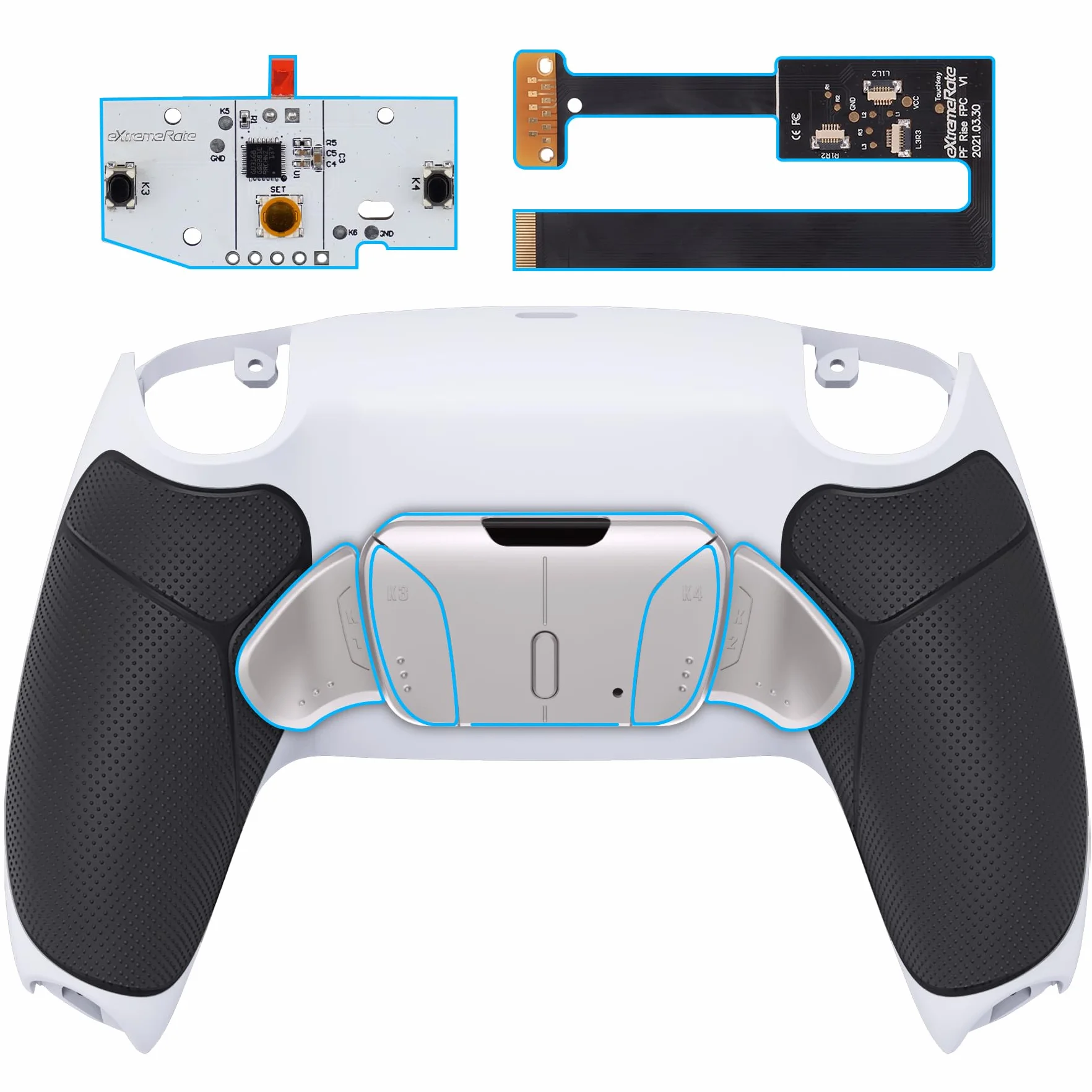 eXtremeRate Programowalny RISE4 Remap Kit Metal dla ps5 BDM 010/020 Controller,Powłoka Cover&4 Powrót Przyciski Metal&Upgrade Board dla ps5 Controller(Bez Controller)-Bialy&Czarny