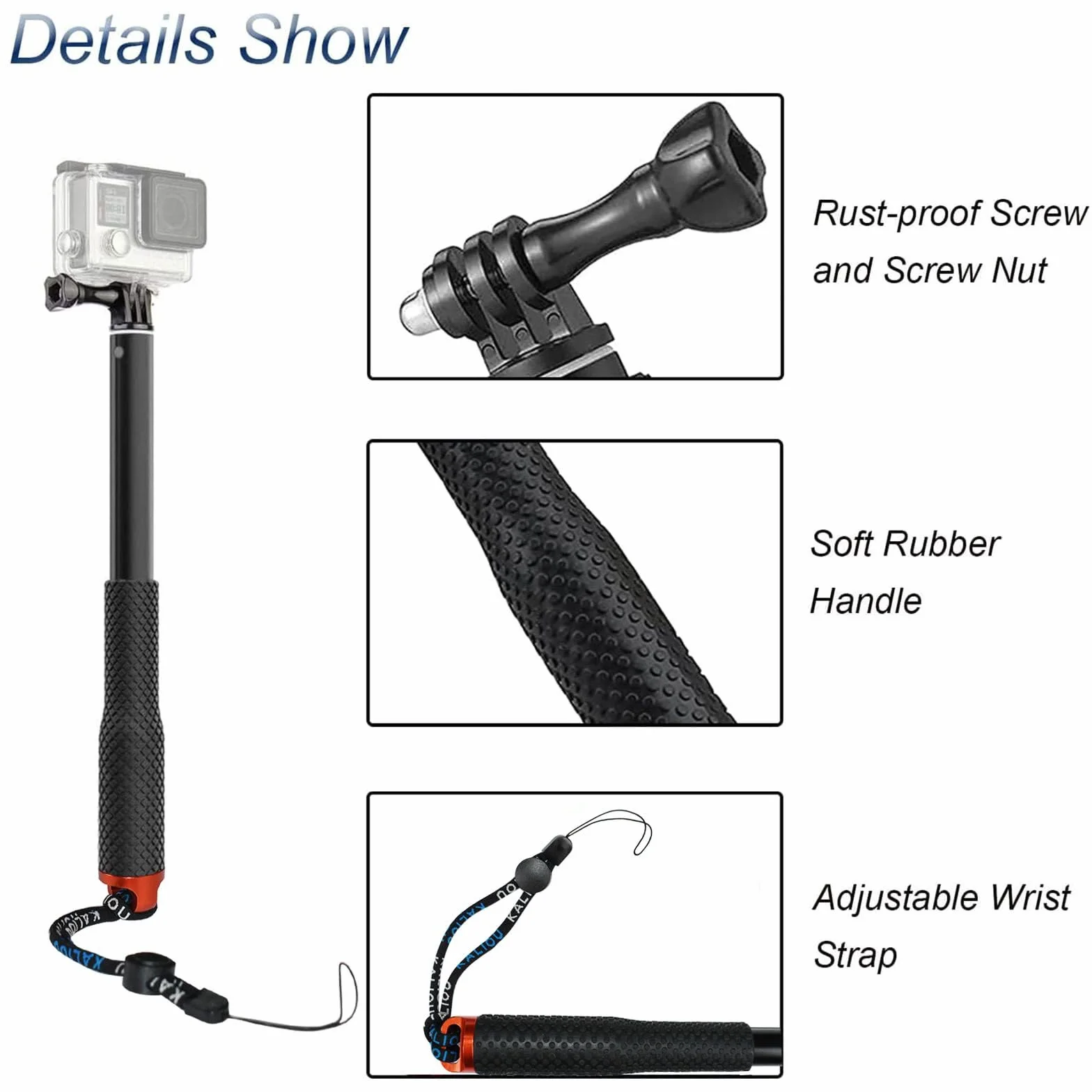 Tekcam 37inch Wodoodporny aluminiowy teleskopowy kijek do selfie do kamer GoPro Hero 11/10/9/8/7/6/5,AKASO, WOLFANG, APEXCAM, GOOKAM, Surfola 4K Action Cam