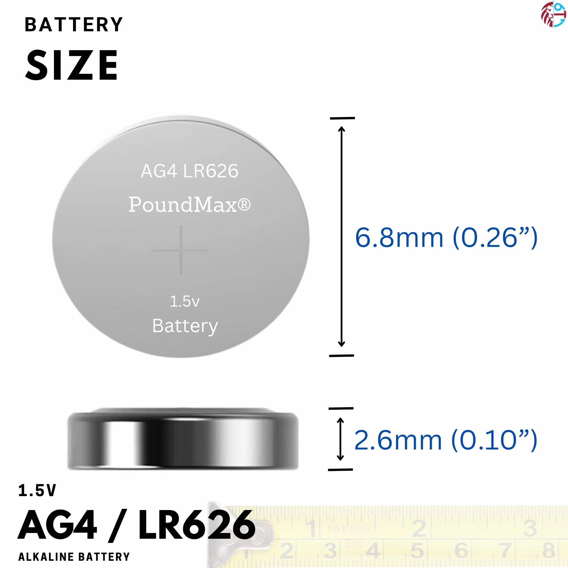 10 x AG4 376/377 LR66 SR626 SR626SW 1,5 V PoundMax alkaliczna bateria guzikowa