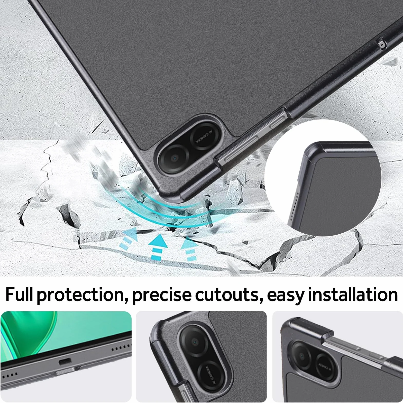 Hianjoo Etui Kompatybilne z Huawei Honor Pad X8a 11 cali, ultra cienkie skórzane etui z funkcją podstawki Kompatybilne z Huawei Honor Pad X8a 11" 2024, popielowe