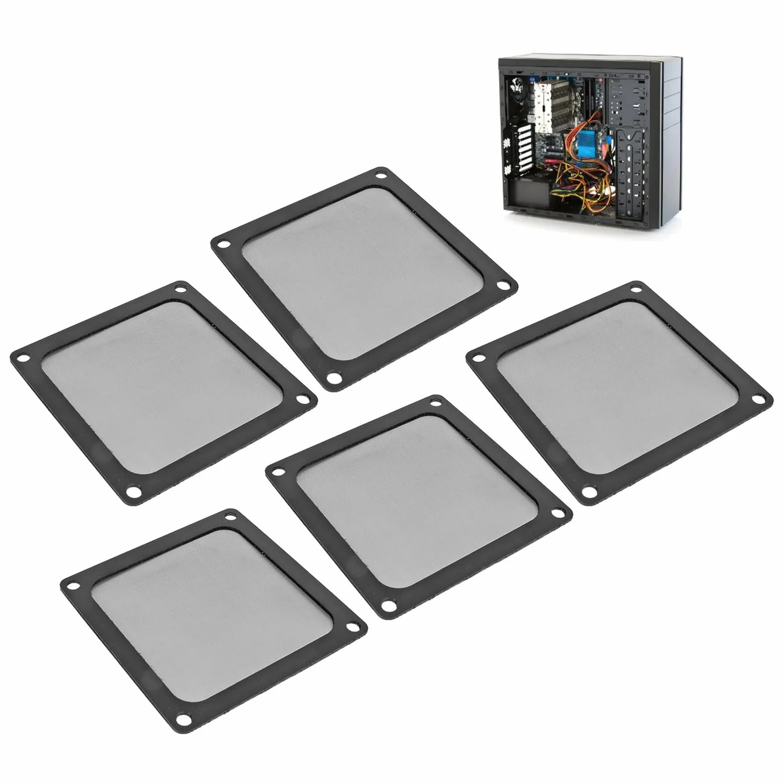Obudowa Komputera PC Filtr Siatkowy, 5 szt. 80x80mm Wentylator Komputerowy Siatka Filtra Przeciwpyłowego Ramka Magnetyczna Odporna na Kurz Pokrywa Filtra Grille Czarny