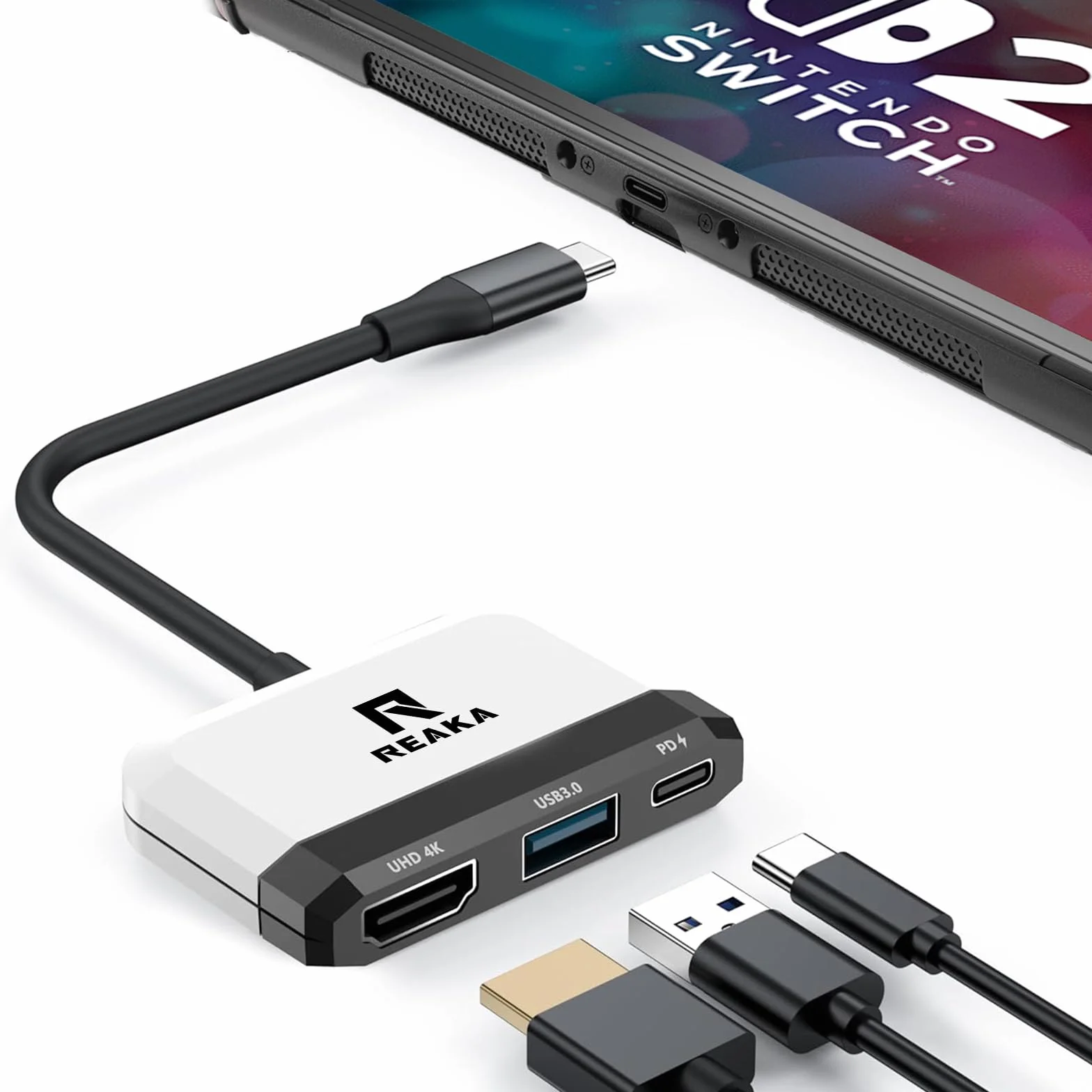 RREAKA Switch Dock for Nintendo Switch OLED, 3 in 1 Switch TV Adapter with 4K HDMI, USB 3.0 Port, Type C 100W Charging, Portable Switch Docking Station Travel, for Samsung Dex S24, MacBook White