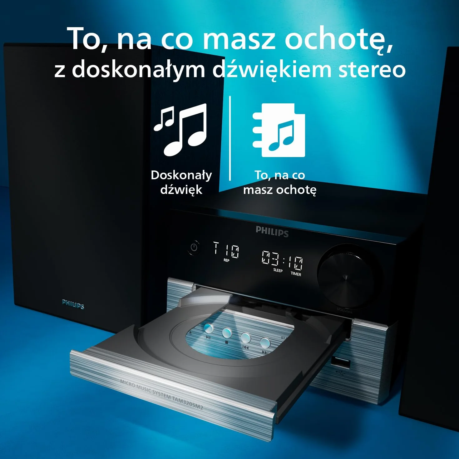 Philips Audio Mikrowieża hifi TAM3205M2, funkcja Bluetooth, odtwarzacz CD, USB, funkcja Auracast Radio FM, produkt w 85% wykonany z tworzywa sztucznego pochodzącego z recyklingu