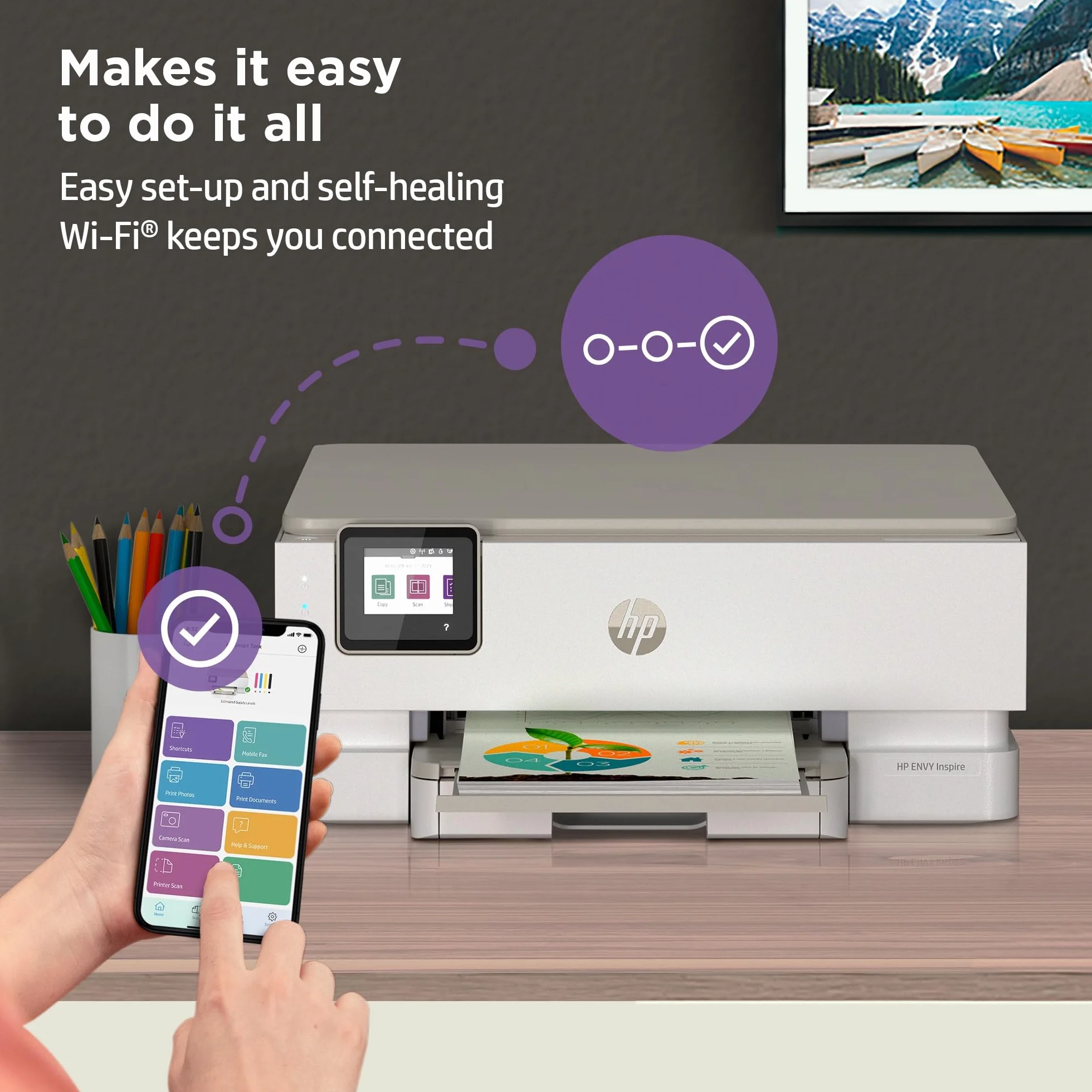 Drukarka HP Envy Inspire 7220e All In One - kolorowa drukarka atramentowa - 6 miesięcy Instant Ink w zestawie z HP+ (ksero, skanowanie, drukowanie, zdjęcie, A4, Recto/Verso, Wifi), biała