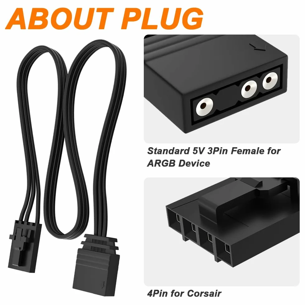 Xiatiaosann Kabel adaptera RGB z 4 pinami na 3 piny do Corsair RGB, 5 V 3-pinowy kabel przyłączeniowy ARGB, Lighting Node CORE, Commander CORE i iCUE Commander CORE XT (10 cm/3,94 cala, 3 szt.)