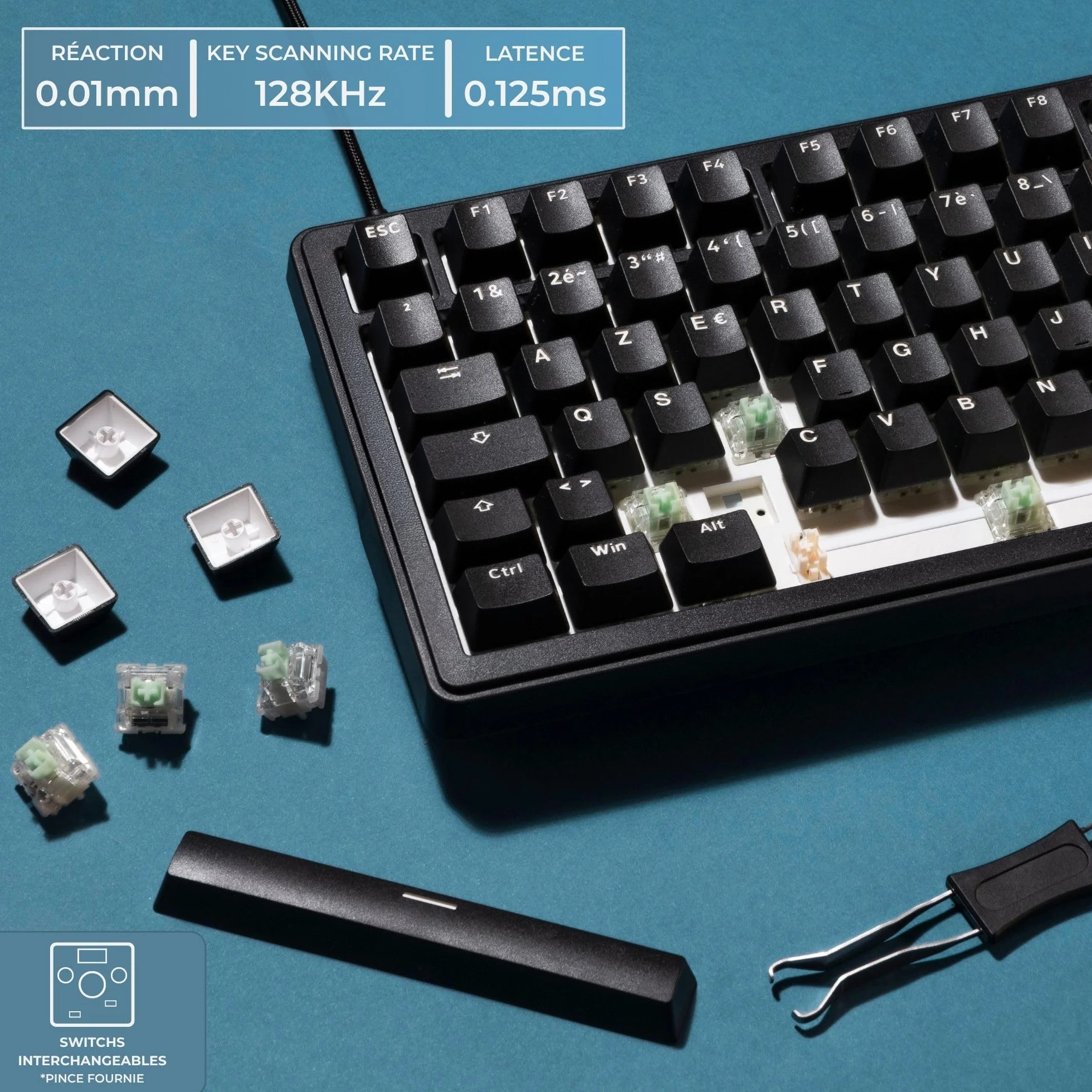 The G-Lab - KEYZ Elite 300 HE Black - Magnetyczna Klawiatura Gamingowa Hall Effect 75% AZERTY FR, Przewodowa USB, 8000Hz Rapid Trigger, Regulowana Aktywacja 0,01mm, PBT Hot-Swap, RGB i Makra - Win/Mac