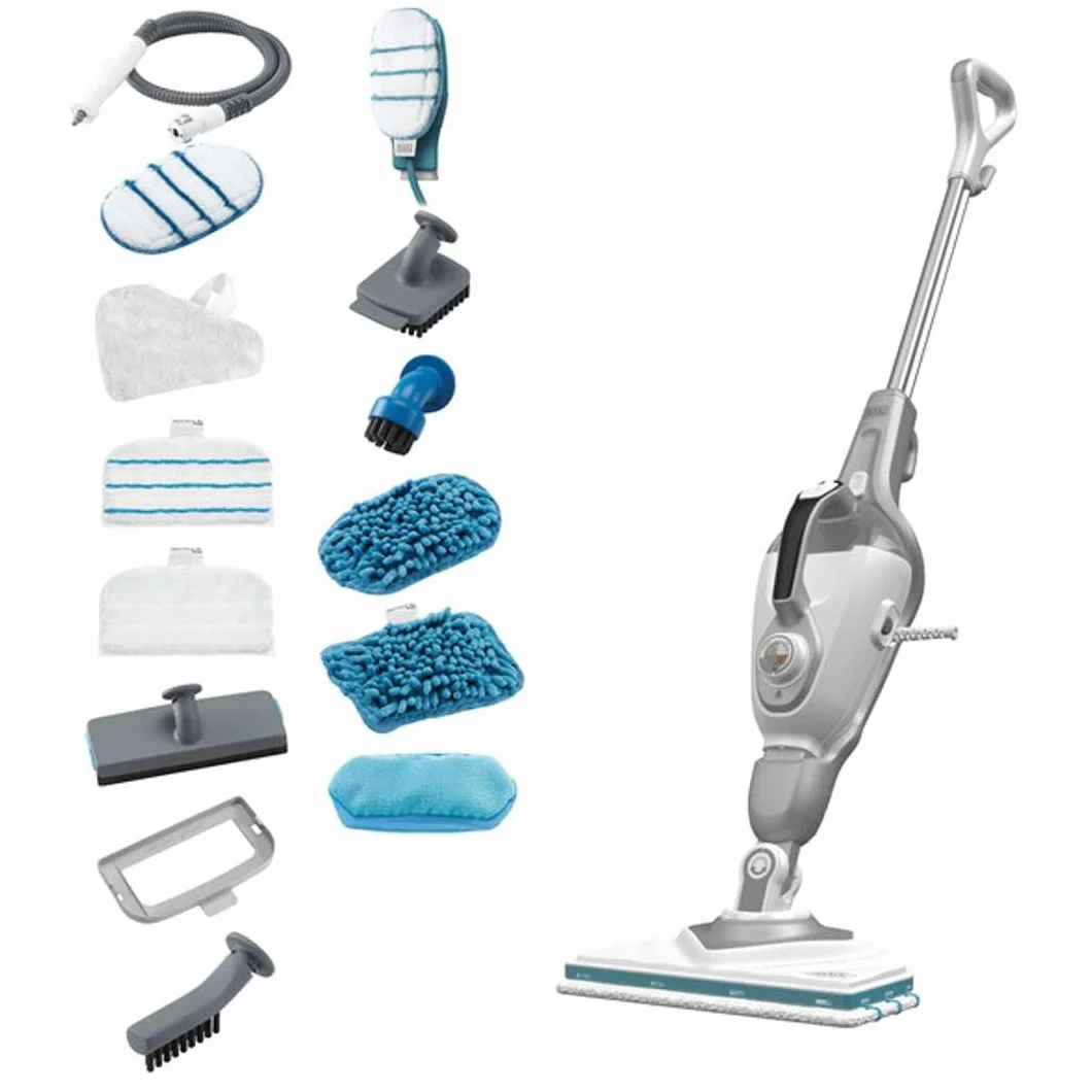 Black+Decker BHSM1615DSG-QS wielofunkcyjny miotła parowa z odłączanym ciałem, głowica delta i rękawica Steamitt, 15 akcesoriów, zbiornik na wodę 500 ml, 1600 W