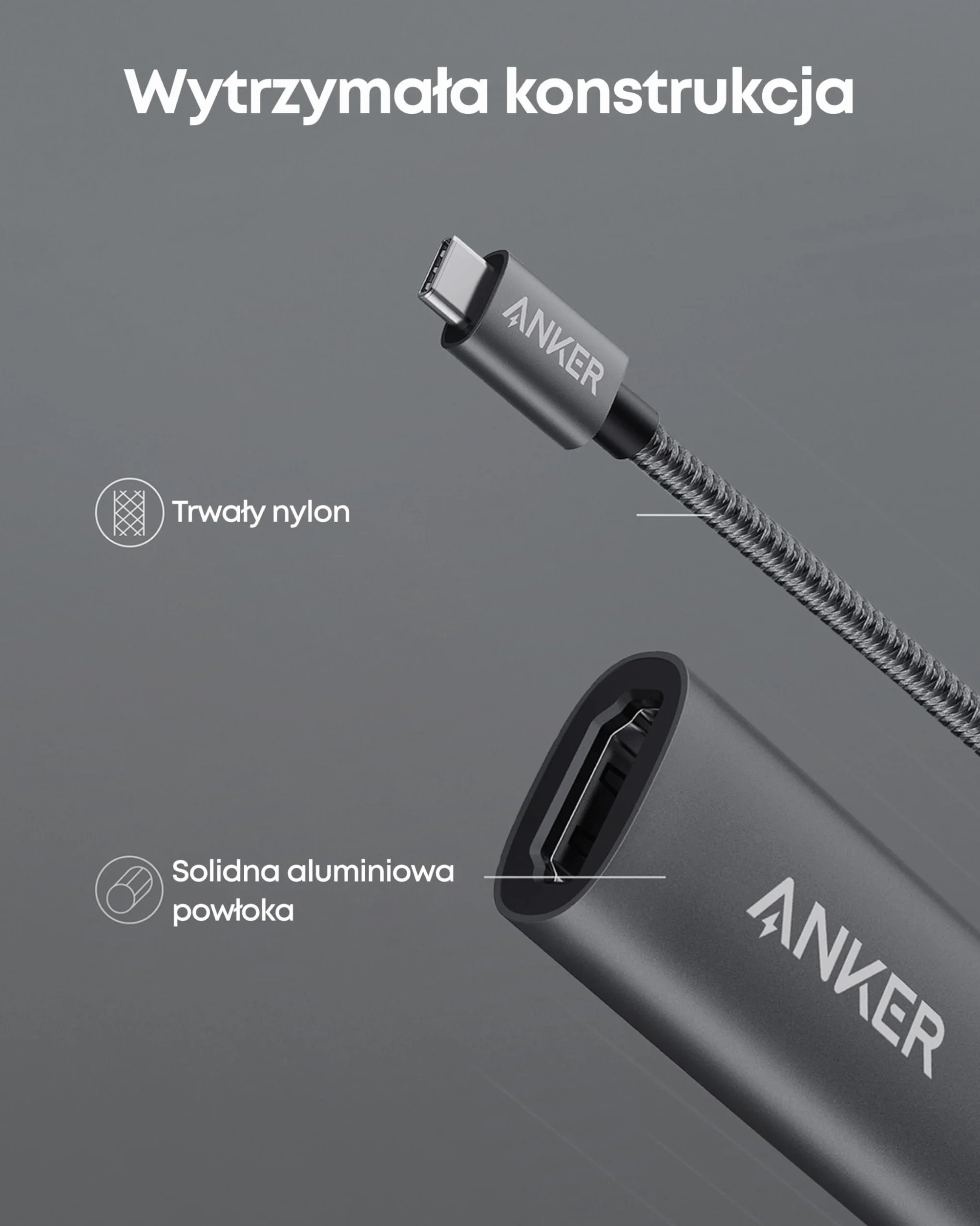 Adapter Anker USB C do HDMI (4K@60Hz), adapter 310 USB-C (4K HDMI), do MacBook Pro, MacBook Air, iPad Pro, Pixelbook, XPS, Galaxy i innych (kompatybilny z portami Thunderbolt 3)