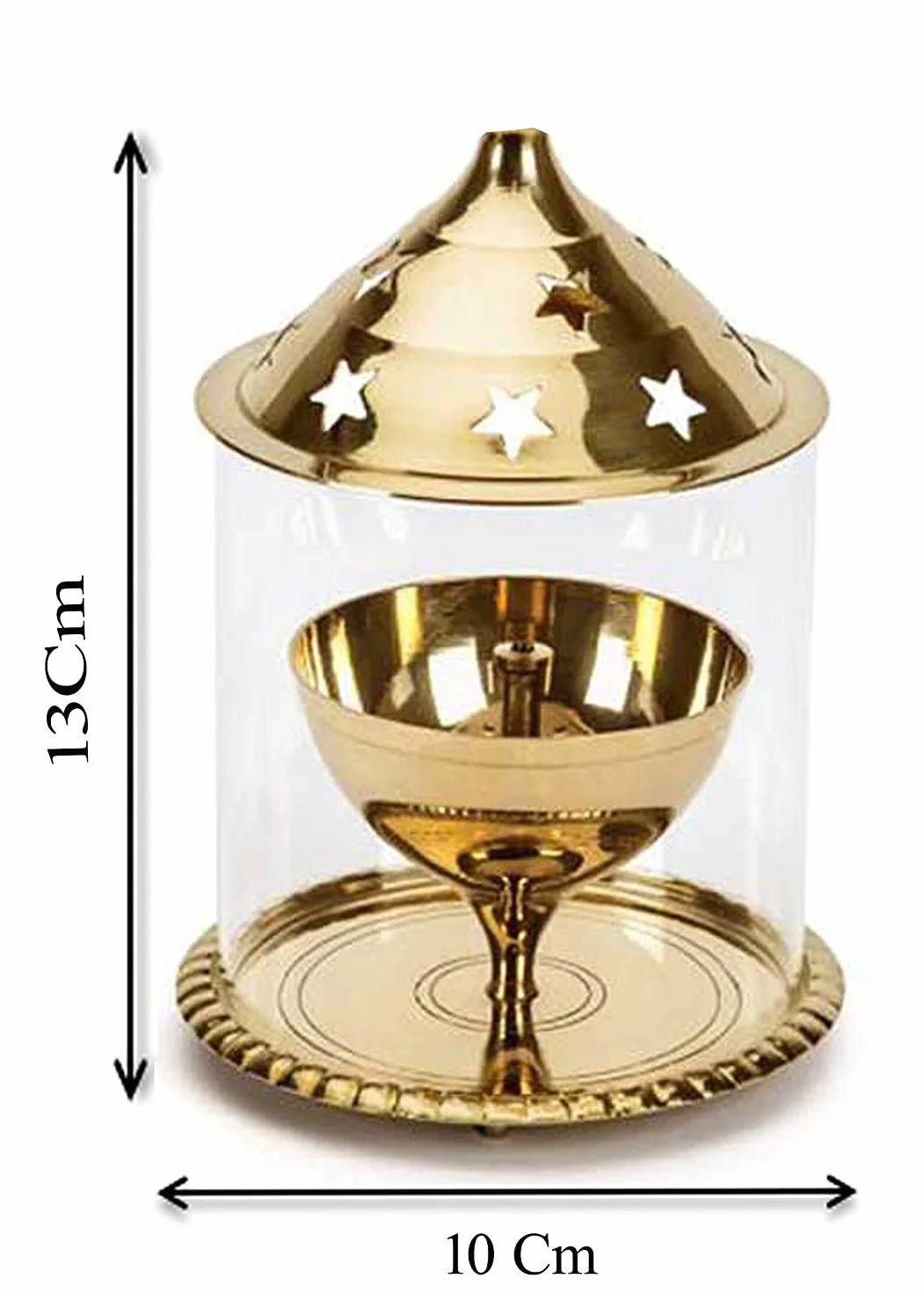 Mosiądz Golden Akhand Diya (złoty_10 cm x 10 cm x 14 cm) do Diwali Pooja/mandir/świątyni