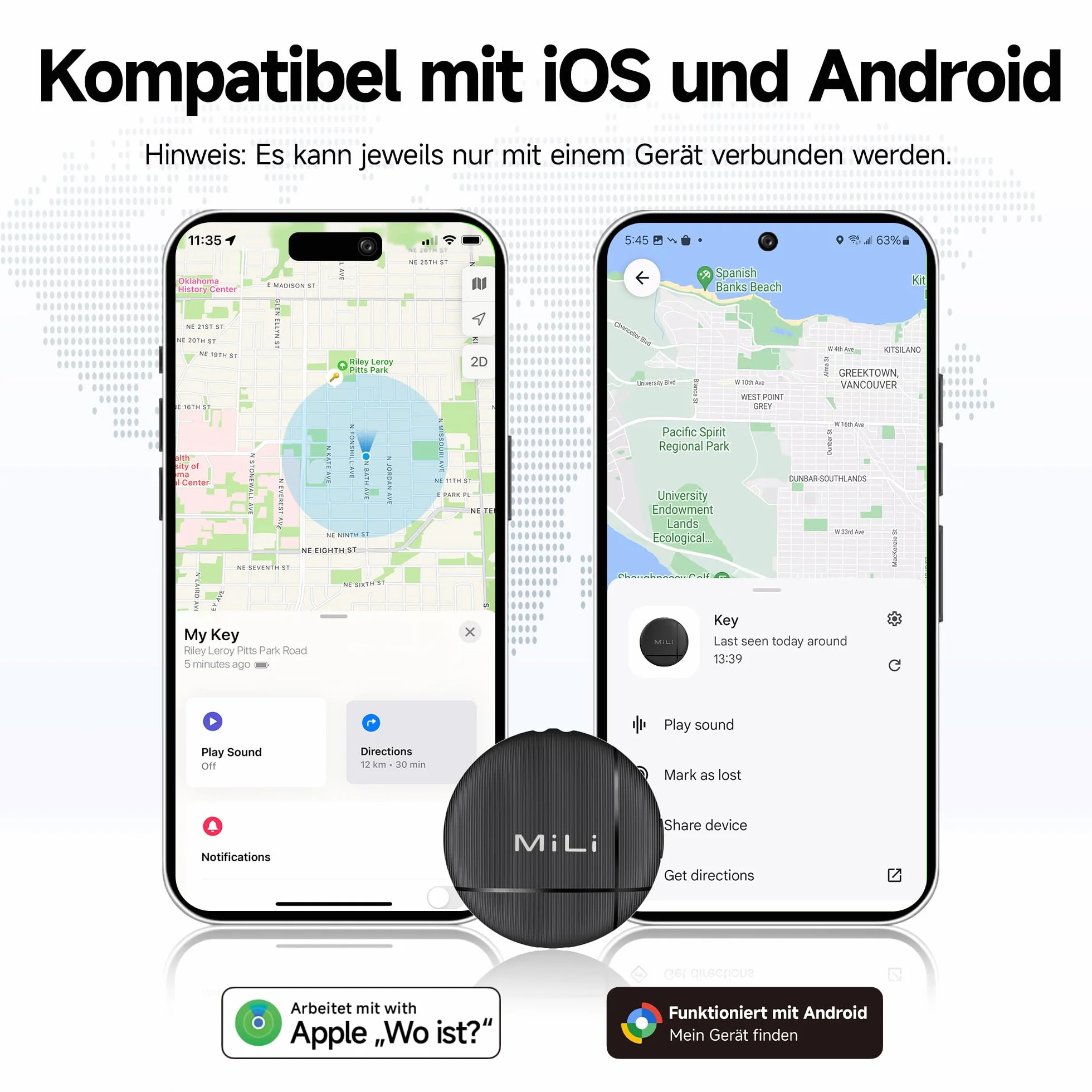 MiLi LiTag Duo – Lokalizator Bluetooth dla Android i iOS, Inteligentny Tracker Kluczy i Bagażu, Kompatybilny z Google Znajdź moje urządzenie i Apple Find My, Z Wymienną Baterią