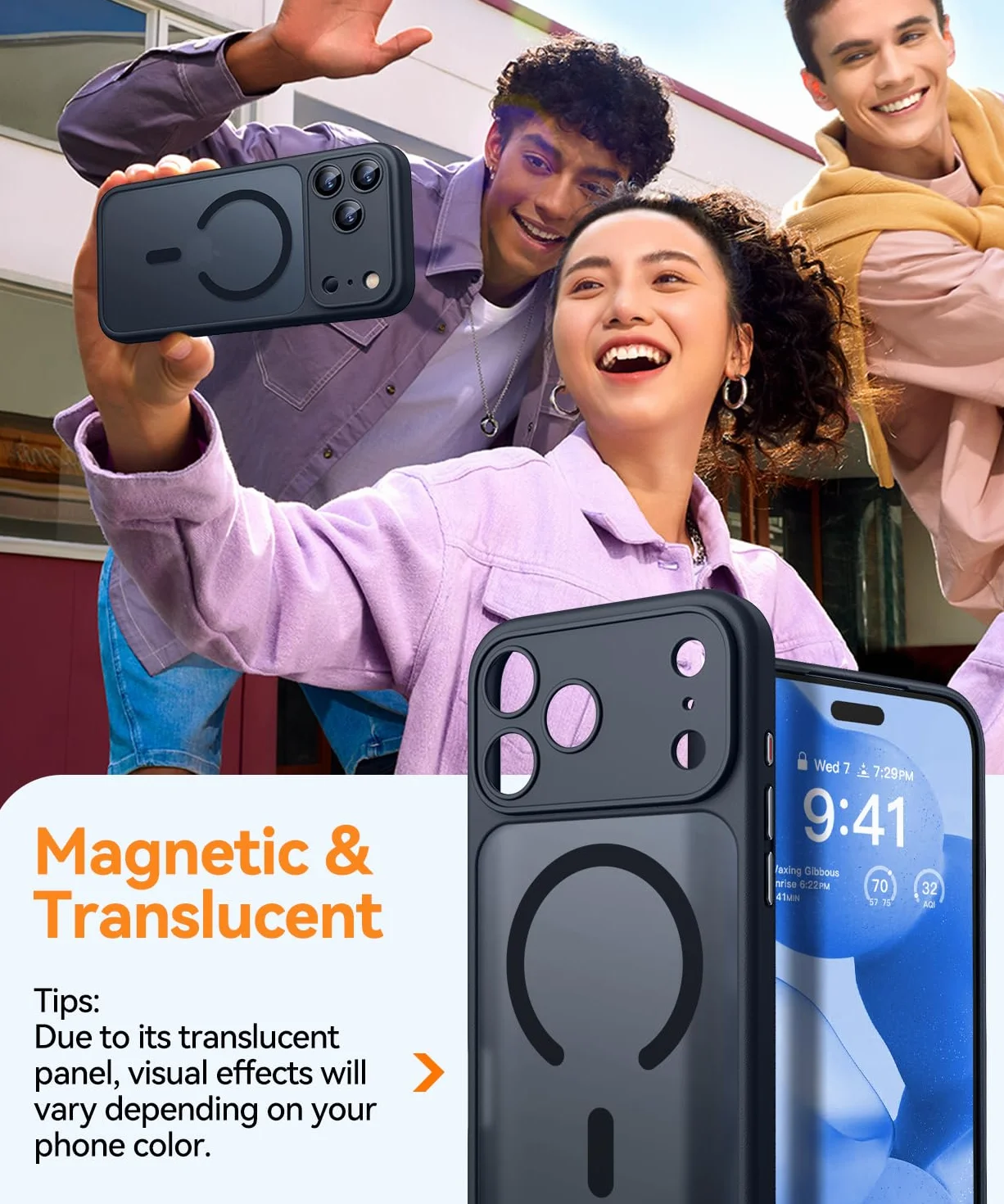 CANSHN Magnetyczne Etui kompatybilne z iPhone 17 Pro z Pełną Ochroną Aparatu, Półprzezroczyste Matowe Wstrząsoodporne 6,3 cala - Czarny