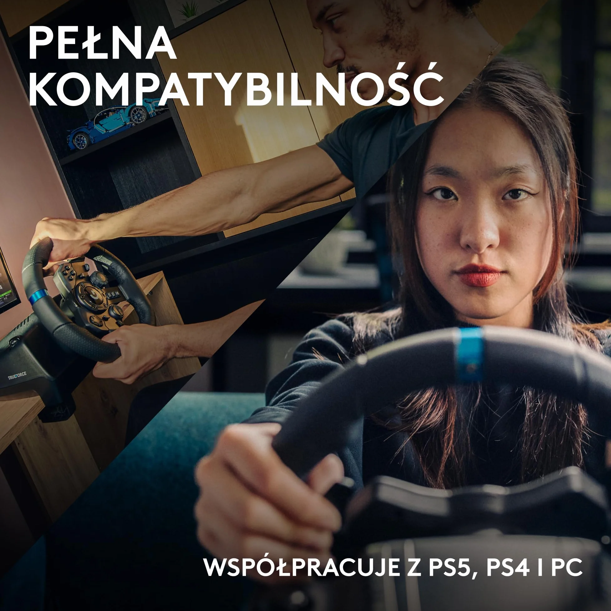 Logitech G G923 Kierownica wyścigowa i pedały, siłowe sprzężenie zwrotne TRUEFORCE 1000 Hz, PS5, PS4, PC, Mac - Czarny