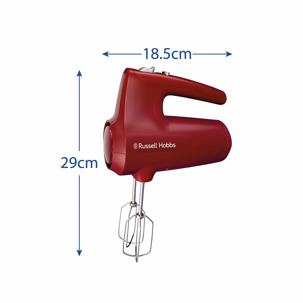 Russell Hobbs Mikser ręczny [Blender ręczny] Desire Red (5 Prędkości + Funkcja pulsacyjna, 2 Chromowane trzepaczki i haki do ciasta, Możliwość mycia w zmywarce, duża moc 350W) 27152-56