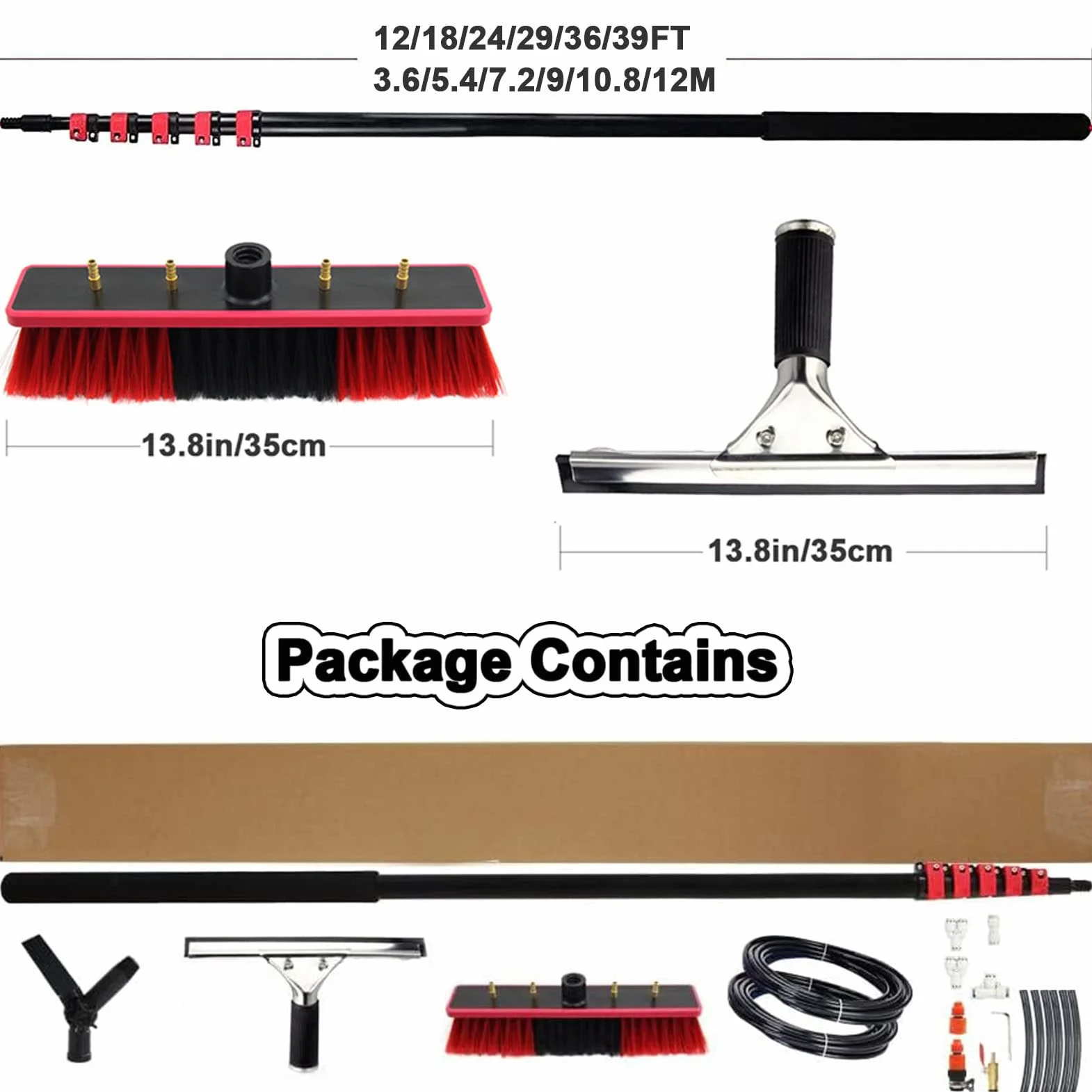 Telescopic Window Cleaner Kit 3.6-12m Pole Water Fed Brush for Solar Panels
