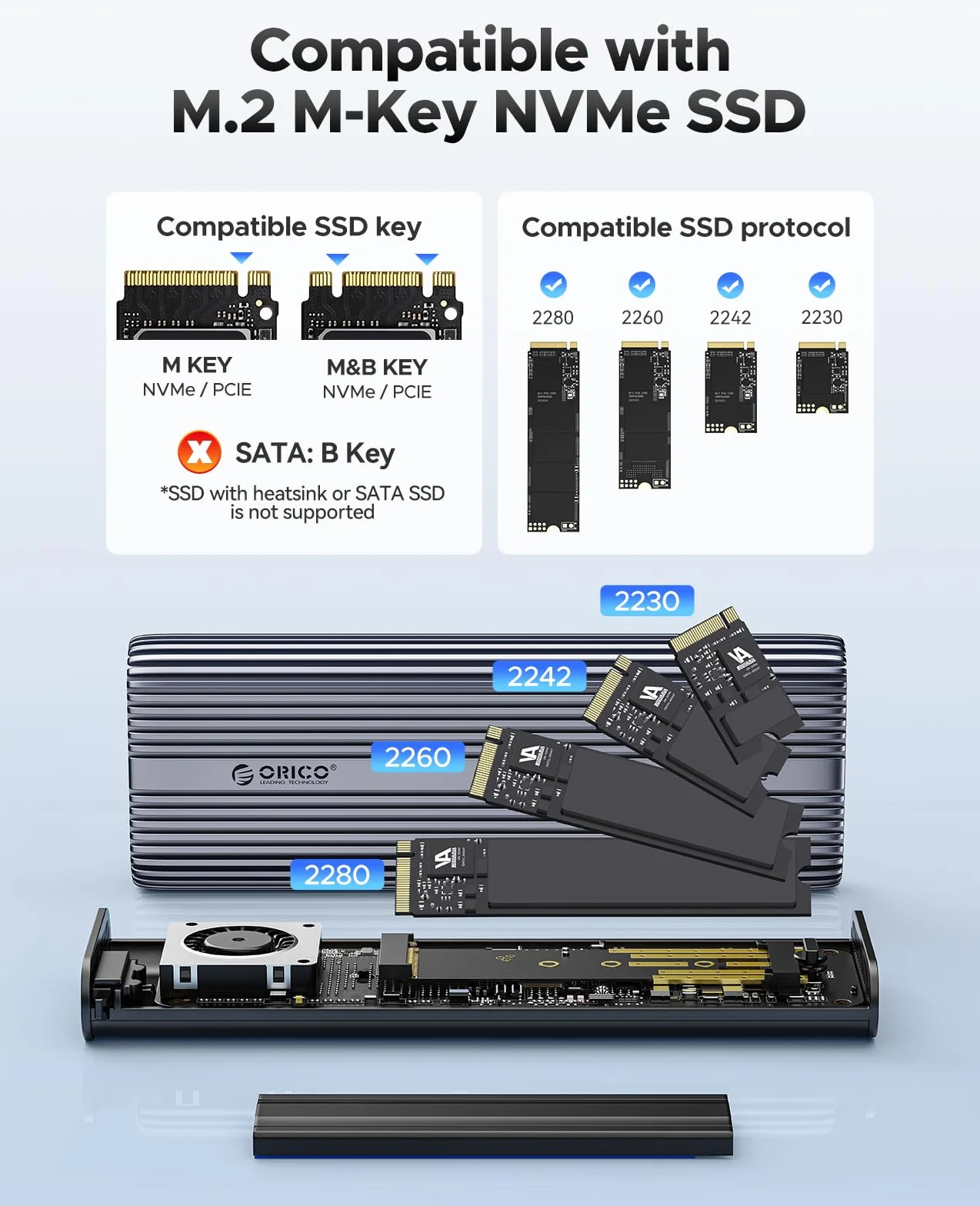 ORICO Obudowa SSD M.2 NVMe 40Gbps USB4, instalacja bez narzędzi, wewnętrzna obudowa SSD NVMe do Thunderbolt 4/3, USB 3.2/3.1/3.0/2.0, do 3500MB/s, chłodzenie aluminium - ACOM2