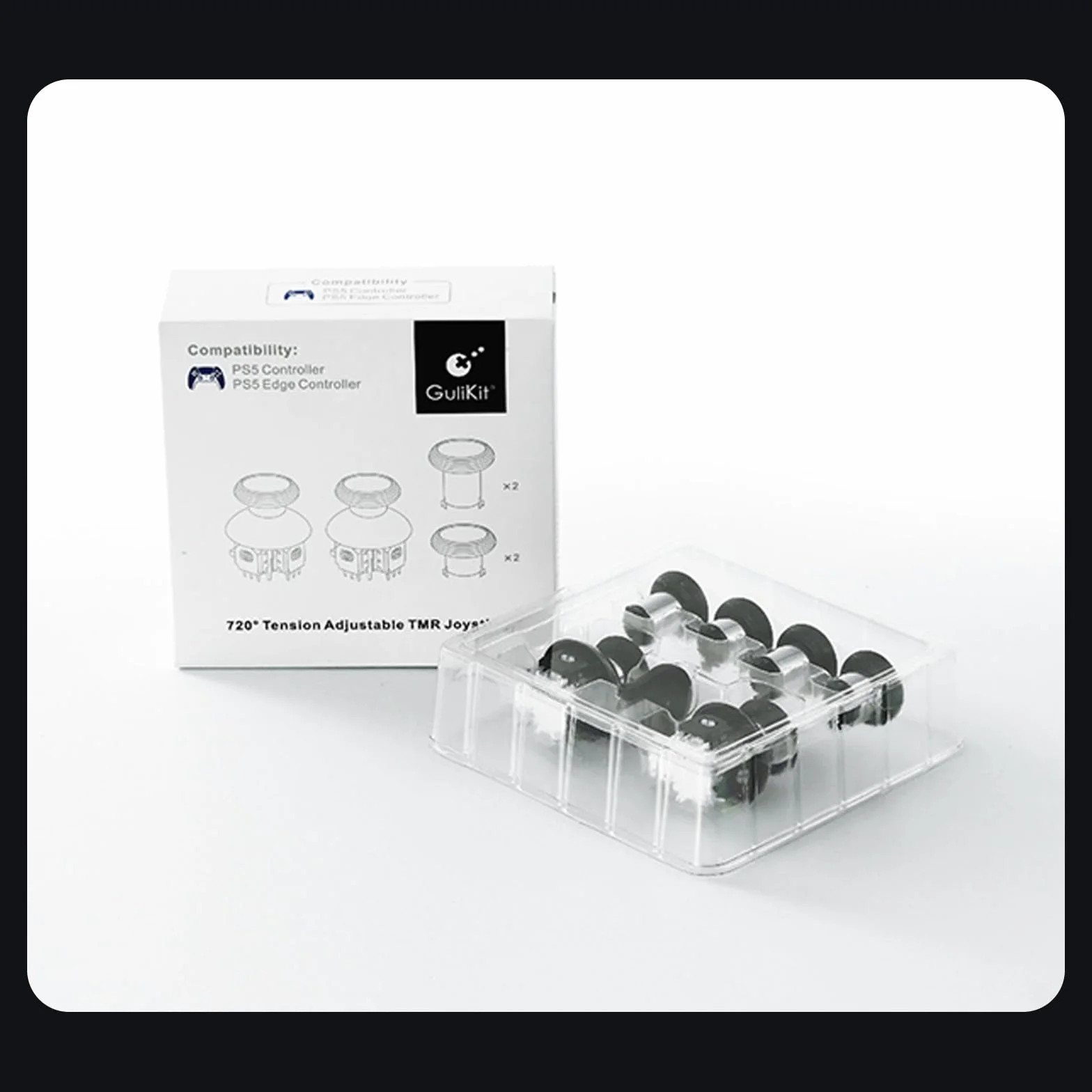 AKNES GuliKit Elektromagnetyczne Joysticki TMR dla kontrolera DualSense PS5 / DualSense Edge (PS5 Edge), Wymienne drążki z regulacją napięcia 720°, z 3 parami nakładek o różnych wysokościach