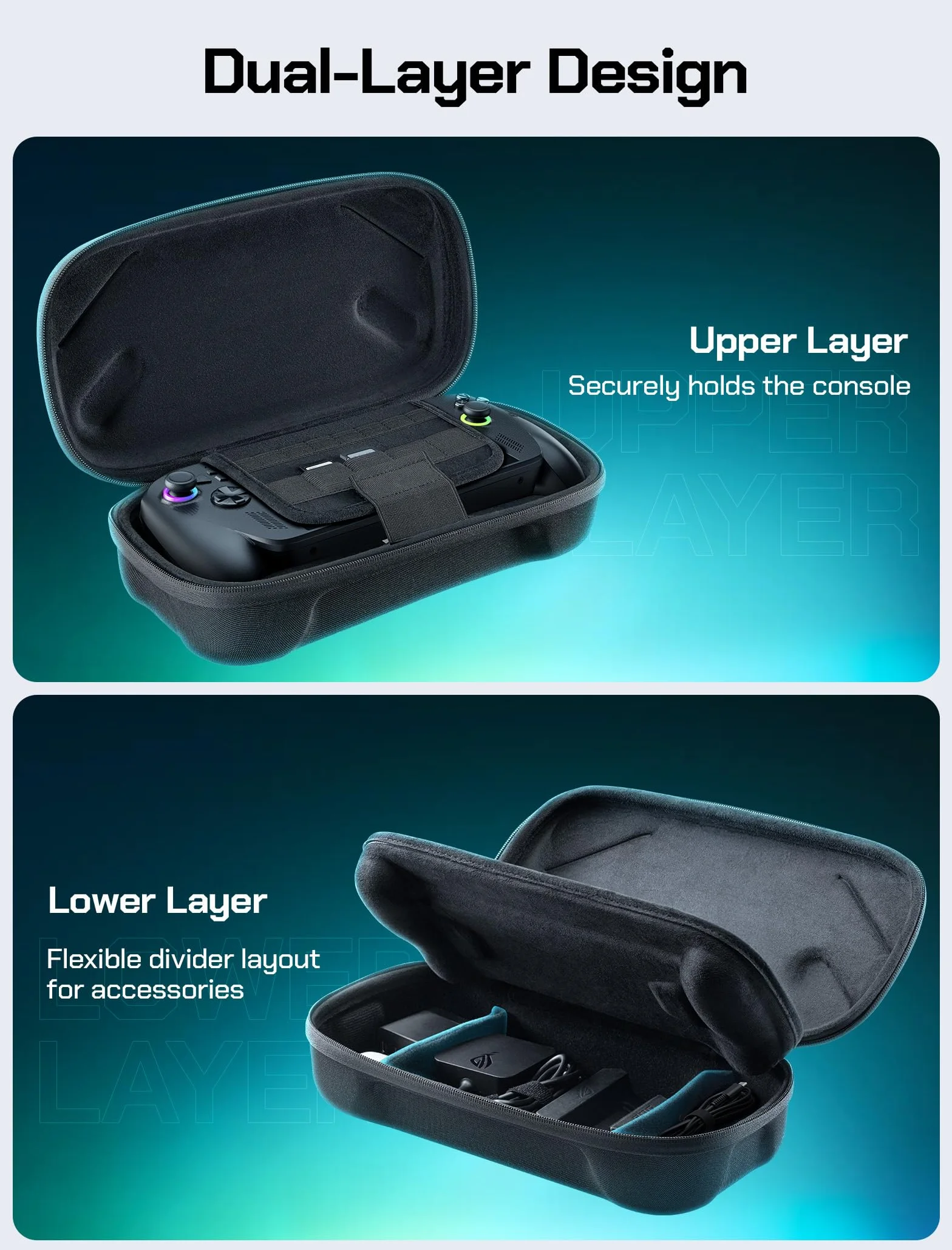 JSAUX Etui do ROG Xbox Ally/ROG Xbox Ally X (2025) Double-Decker, ochronna twarda obudowa, dwuwarstwowa przenośna torba podróżna do przechowywania pasuje do adaptera, kabla i akcesoriów -BG0136