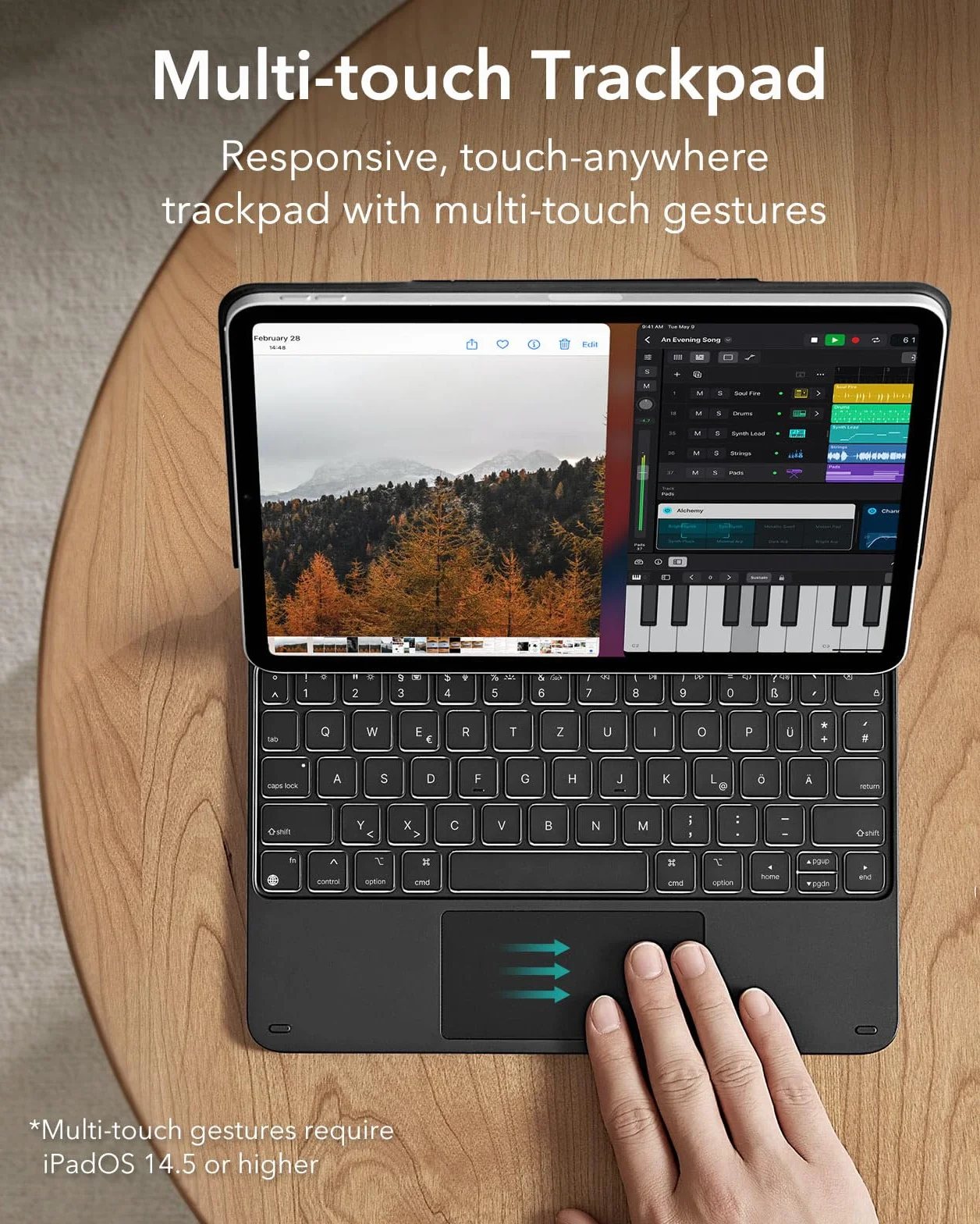 ESR Magnetyczne etui na klawiaturę, iPad Air 6/5/4/iPad Pro 11, iPad Air 11" (M2 2024), swobodnie unoszący się stojak, sprężynowe przyciski, precyzyjny gładzik Multi-Touch, czarny