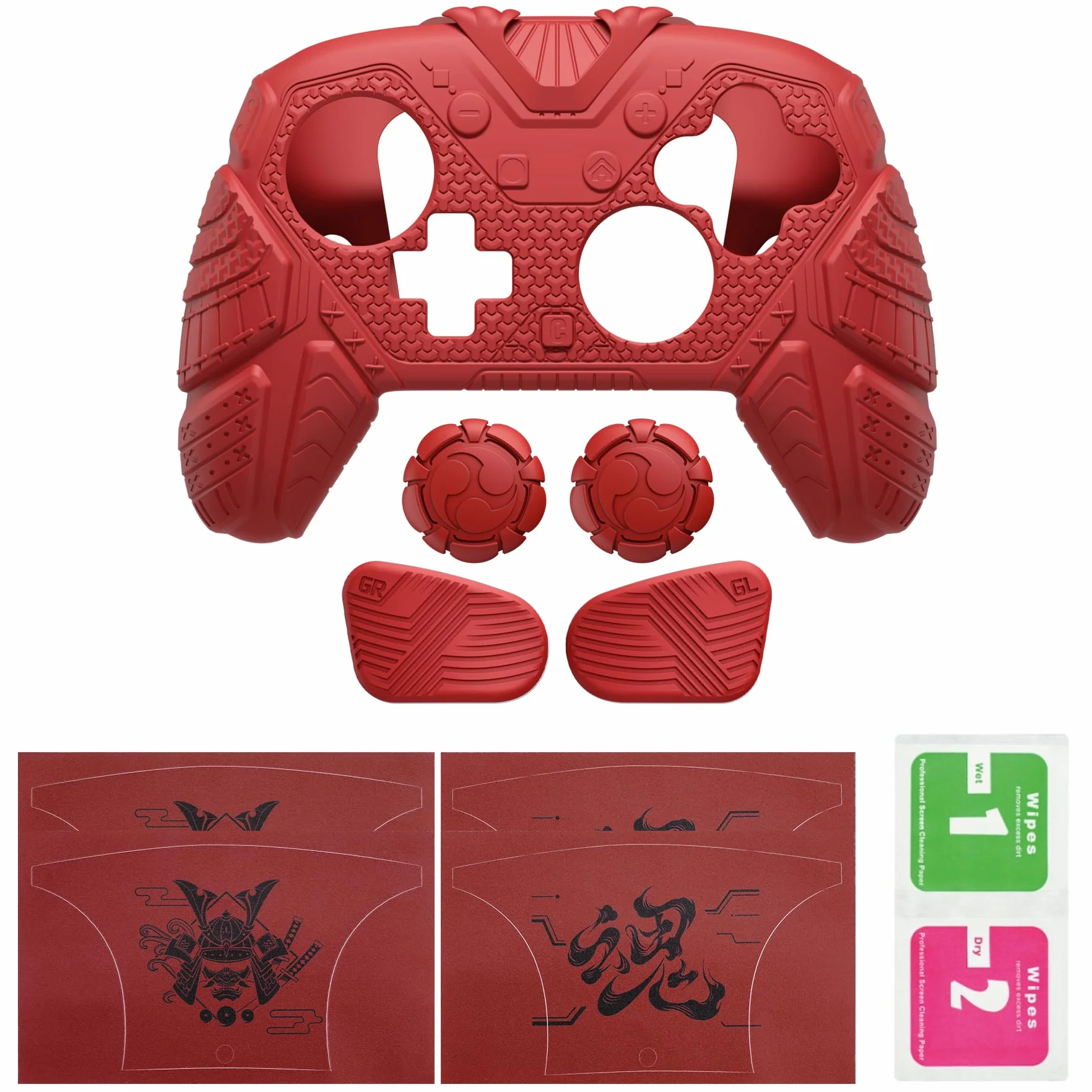 PlayVital Silikonowa Obudowa do Switch 2 Pro Kontrolera, Etui Ochronne do Switch 2 Pro,Antypoślizgowa Nakładka z Tylnymi Przyciskami & Nakładkami na Gałki & Naklejkami-Czerwony
