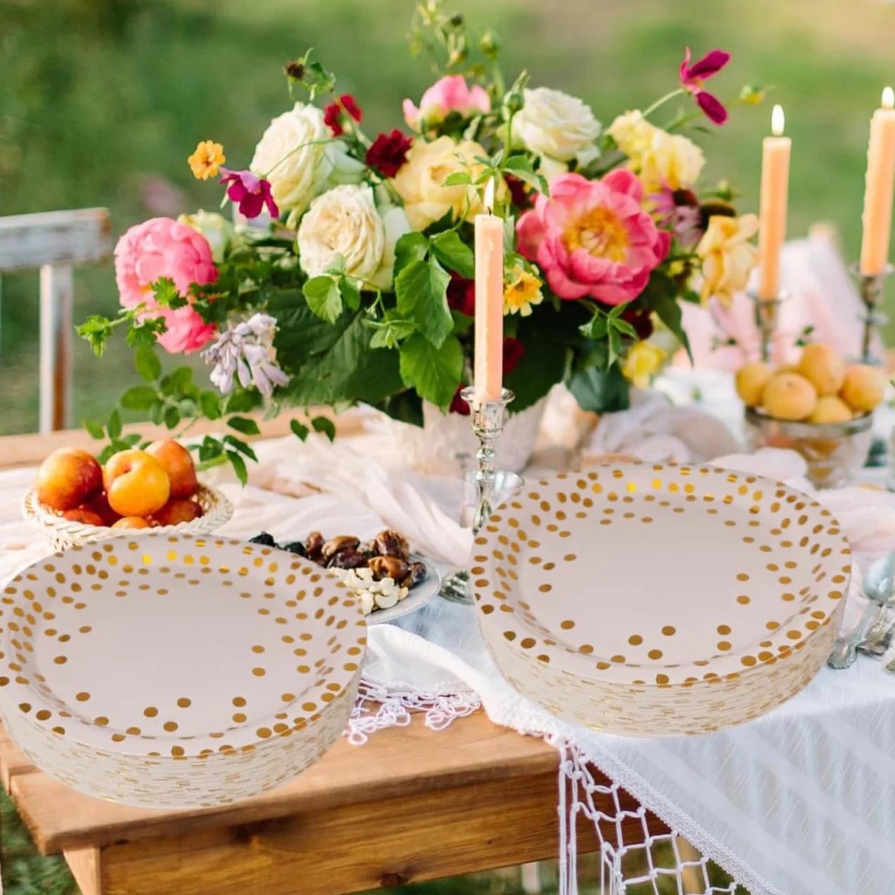 CEILIWEN Białe i złote talerze, papierowe talerze z białego złota, 18 cm, papierowe talerze imprezowe, złote talerze imprezowe, 100 sztuk (białe złoto, 100 szt.)