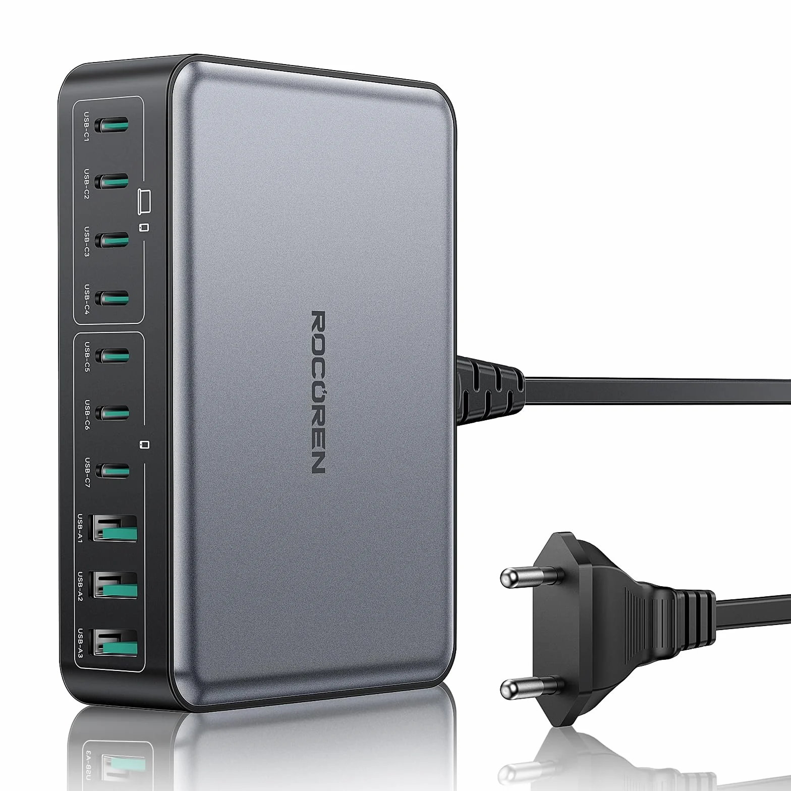 Rocoren GaN ładowarka USB C, 480 W, wielokrotna, 10 portów USB, stacja ładująca PD 100 W PPS 4 ładowarka do szybkiego ładowania, stacja ładująca Multiport kompatybilna z MacBook Pro/Air, iPh0ne, HP