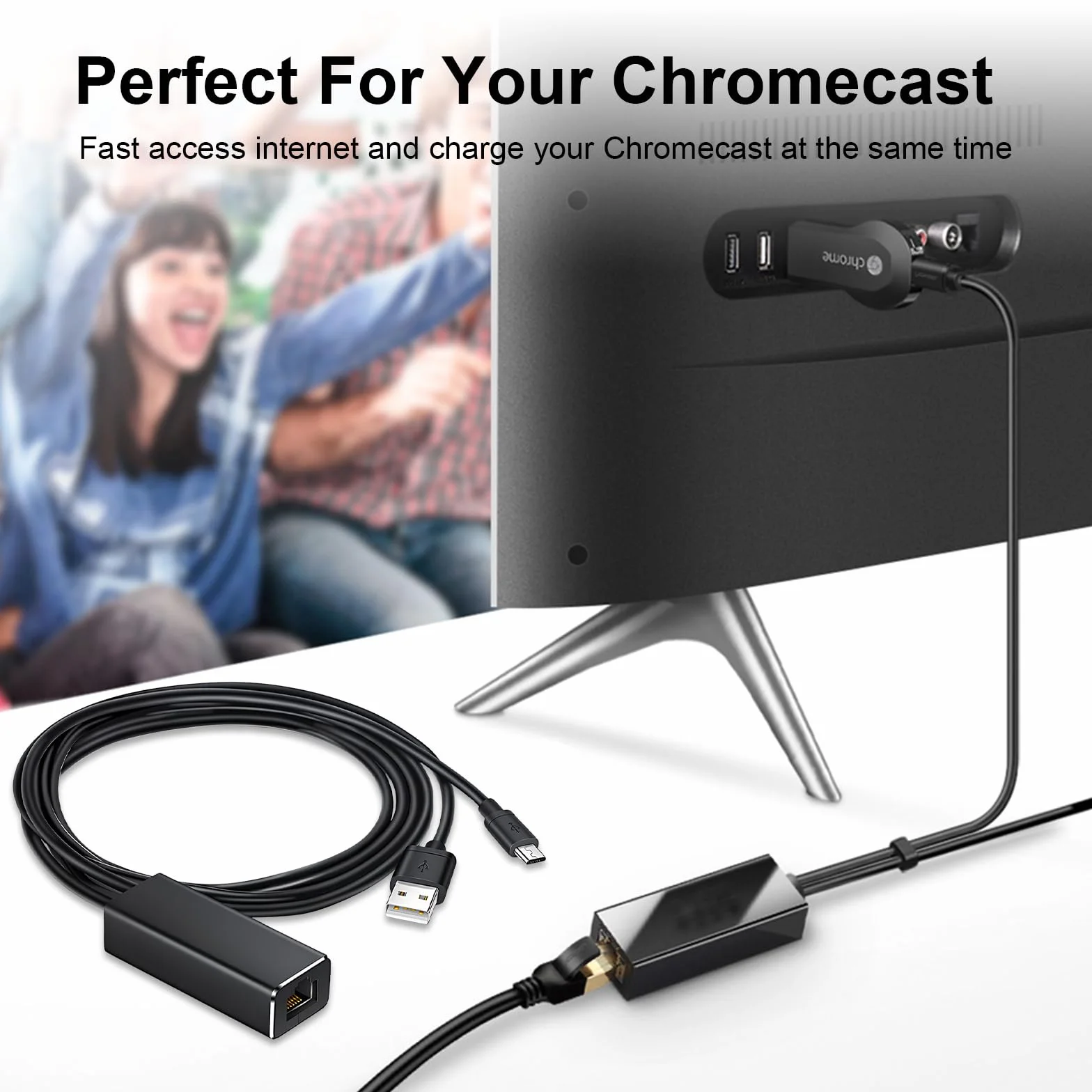 Adapter Ethernet do Fire TV Stick & Chromecast, Micro USB na RJ45 LAN adapter sieciowy, 100 Mbps Ethernet