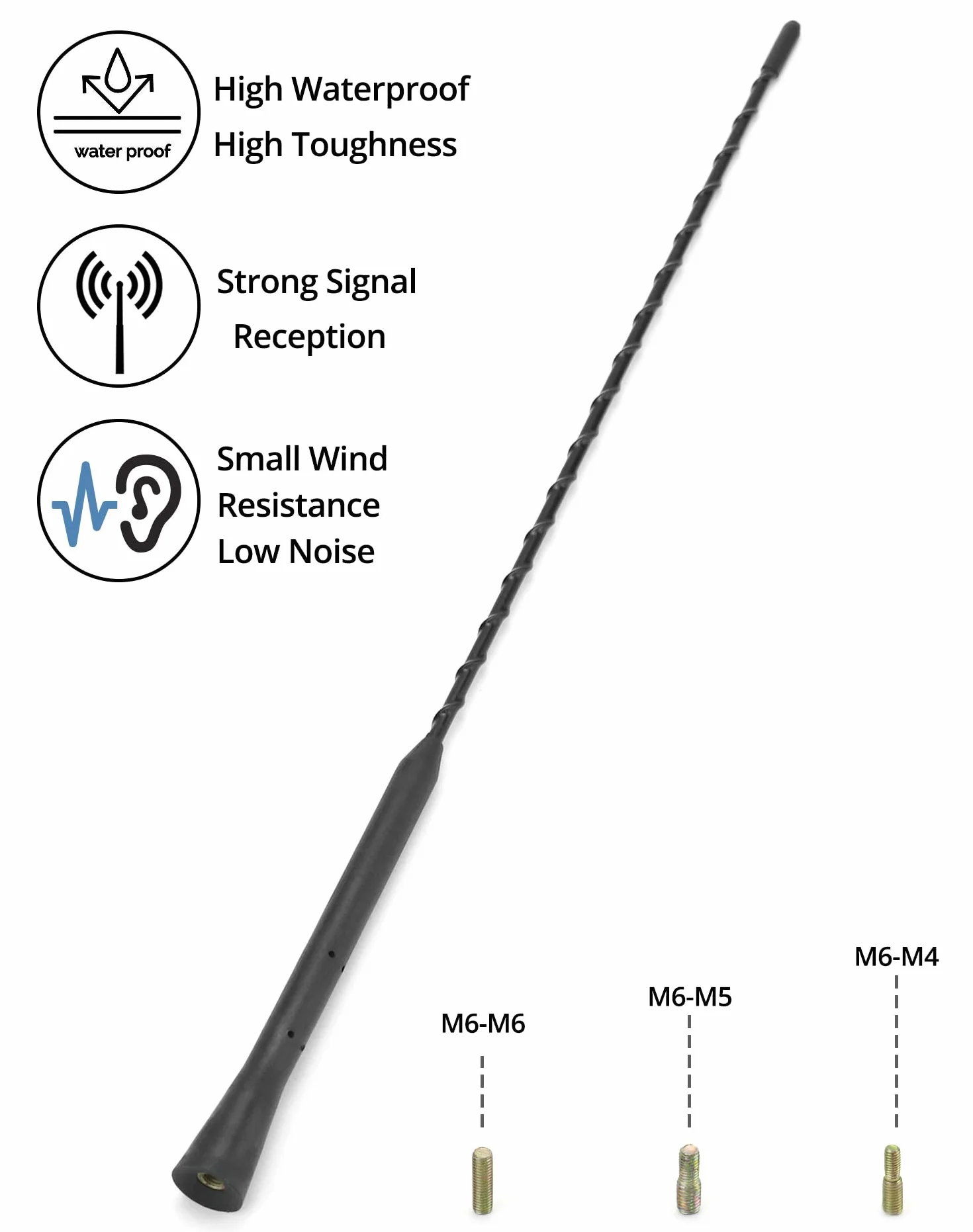 QWORK® Antena samochodowa, antena dachowa do radia samochodowego, silna funkcja odbioru FM/DAB, w tym śruby M4 M5 M6, 40 cm