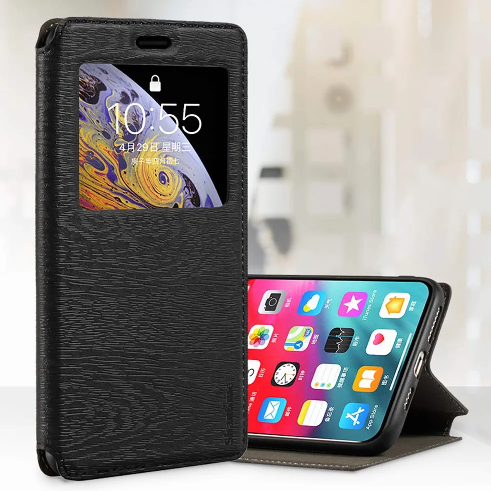 Etui Flip z Ekoskóry PU z Niewidocznym Magnesem i Okienkiem Podglądu Kompatybilne z BlackBerry KEY 2, Smart Pokrowiec Ochronny