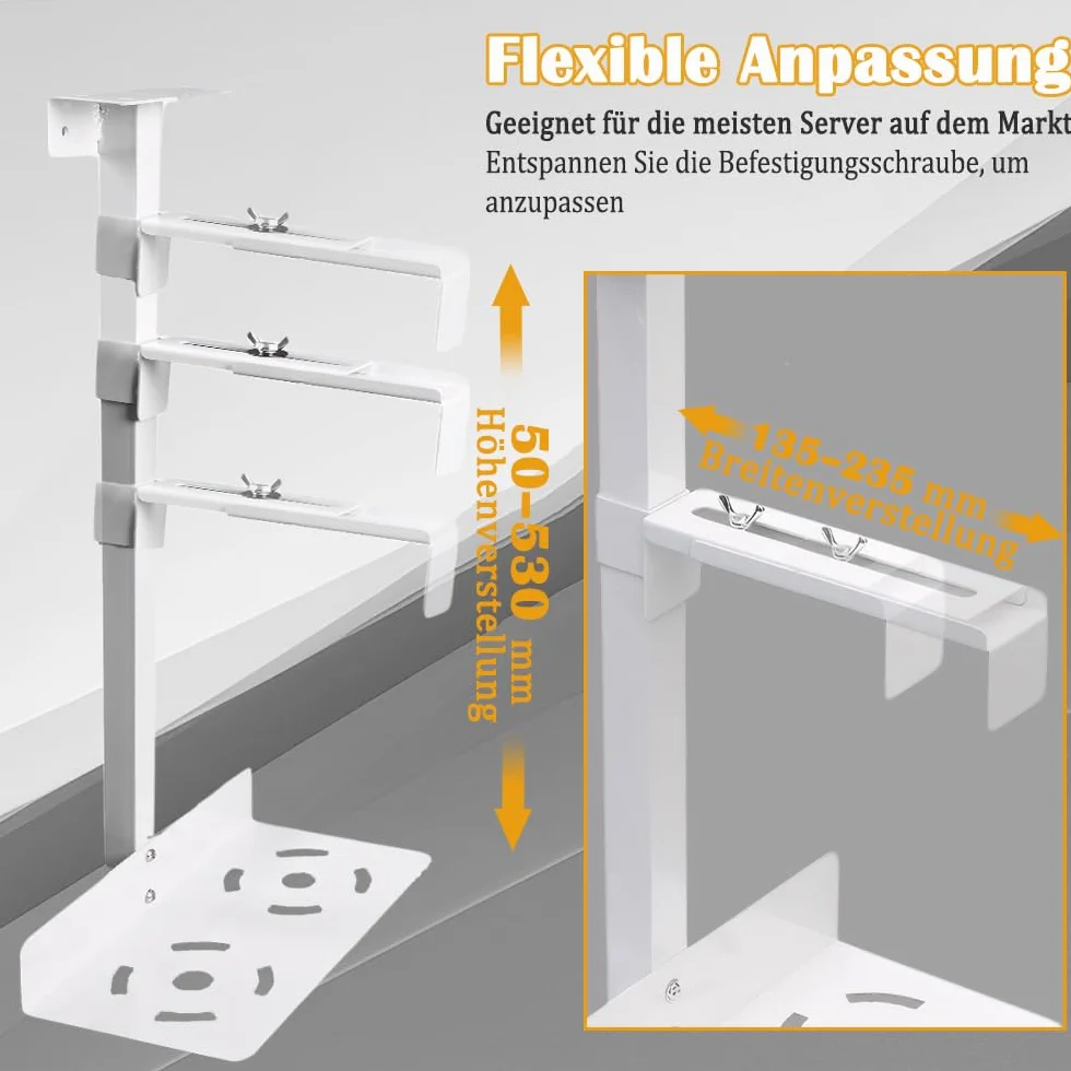 Uchwyt pod komputer Exquilnova pod biurkiem, biały Uchwyt pod komputer pod biurkiem, uchwyt do zawieszania komputera ze stali węglowej, regulowana wysokość 60–530 mm, maks. nośność 25 kg