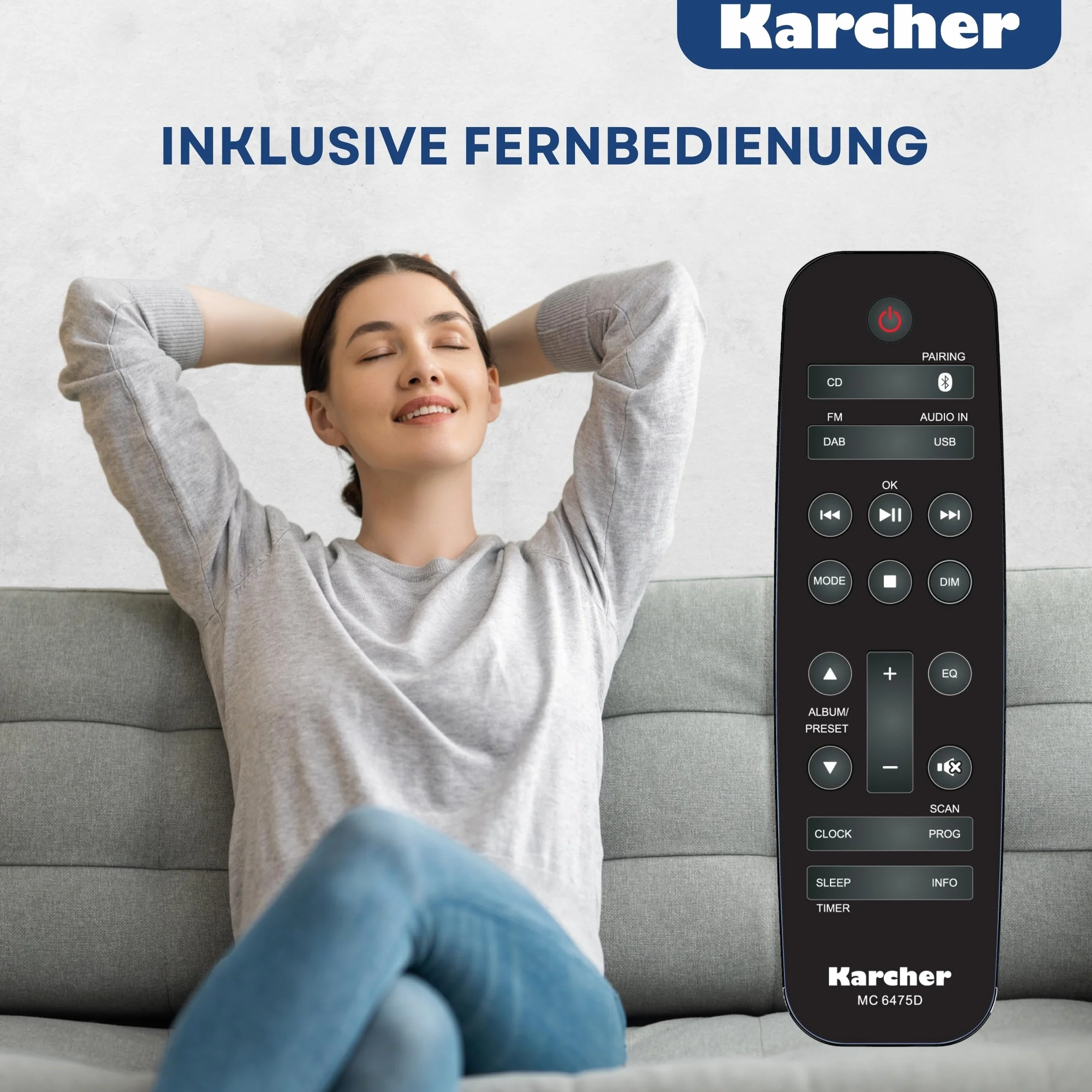 Karcher MC 6475D zestaw stereo kompaktowy z odtwarzaczem CD, radiem DAB+/FM, Bluetooth 5.4, odtwarzanie MP3 przez USB/AUX, centrum muzyczne z 20 W RMS, budzik i pilot zdalnego sterowania