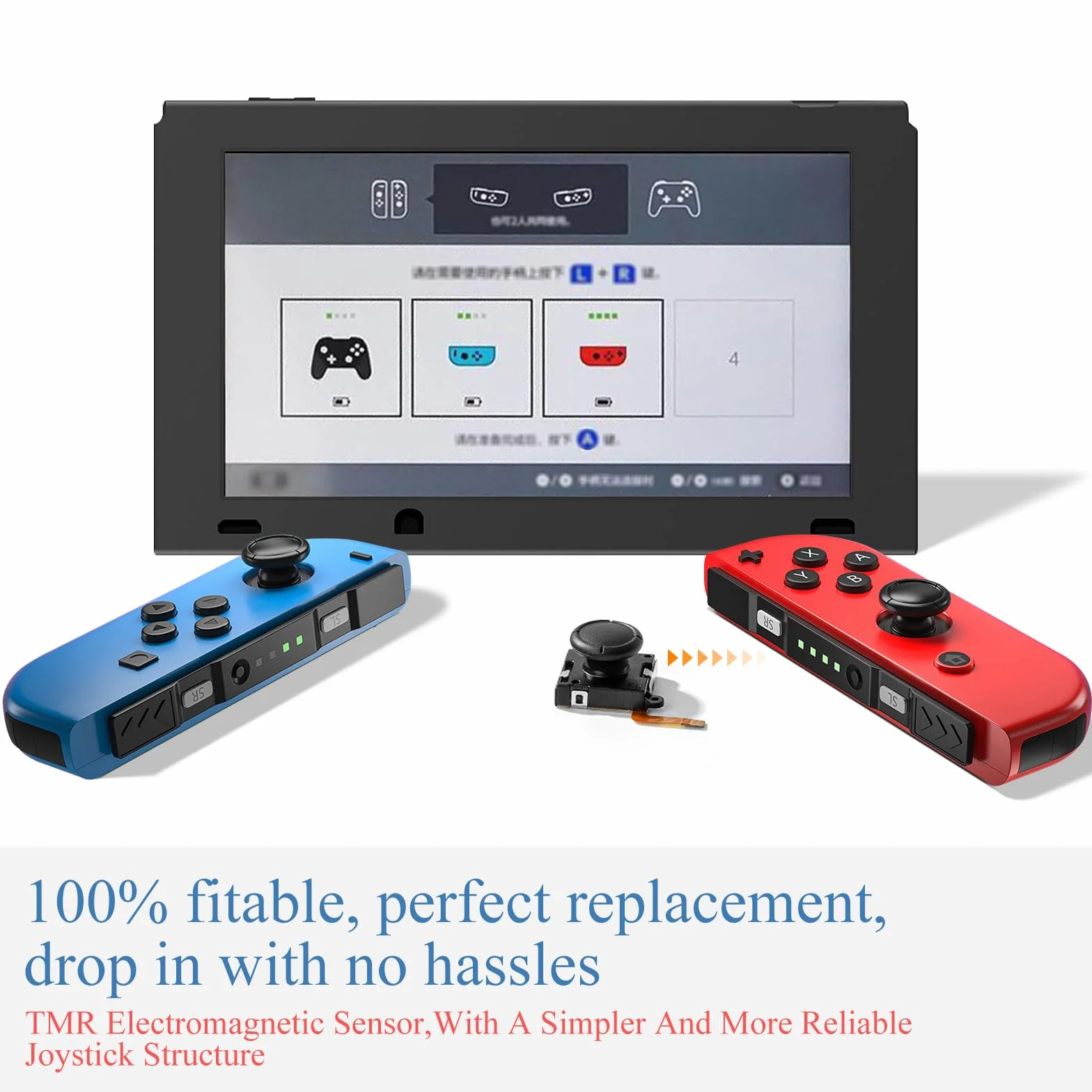 RunSnail for GuliKit TMR Joystick Zamienny Joycon 2Pcs, Bez Dryftu, Wysoka Precyzja, Elektromagnetyczny Joystick TMR Zestawem Naprawczym, 4 Kolorowe Nakładki na Gałki, Kompatybilny Switch/OLED/Lite
