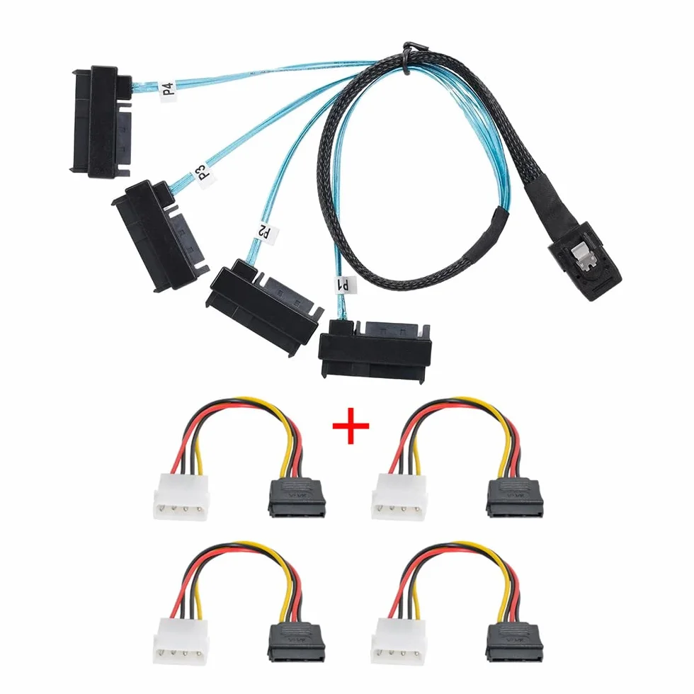 CY Wewnętrzny kabel Mini SAS 4 X SFF-8087, 36Pin, Host do SAS, dysk twardy SFF-8482, 29 piny, kabel docelowy Fanout z IDE Power 100 cm