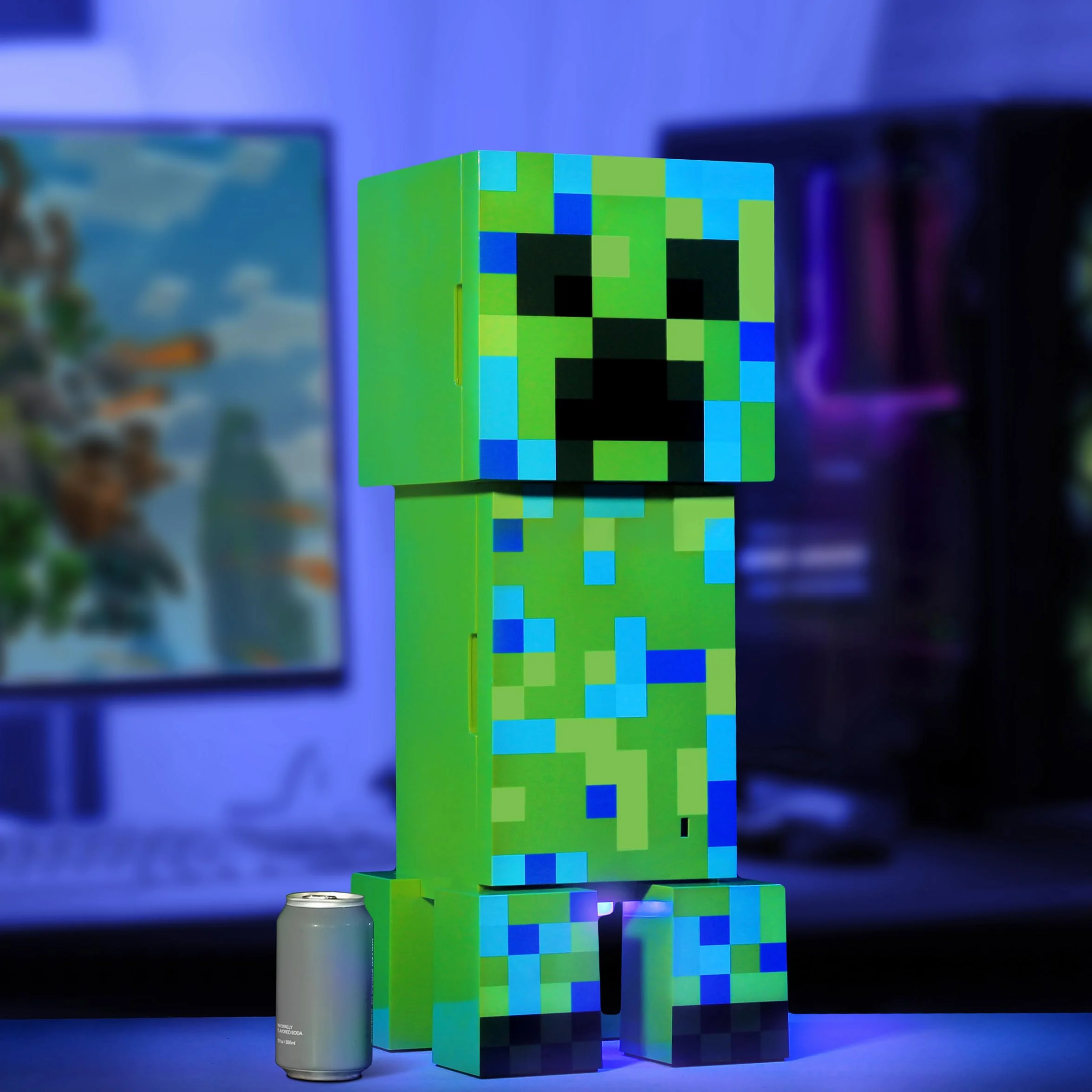Ukonic Mini lodówka - Minecraft Creeper Cooler - pojemność 8 l - cicha - oświetlenie otoczenia - 220 V / 12 V