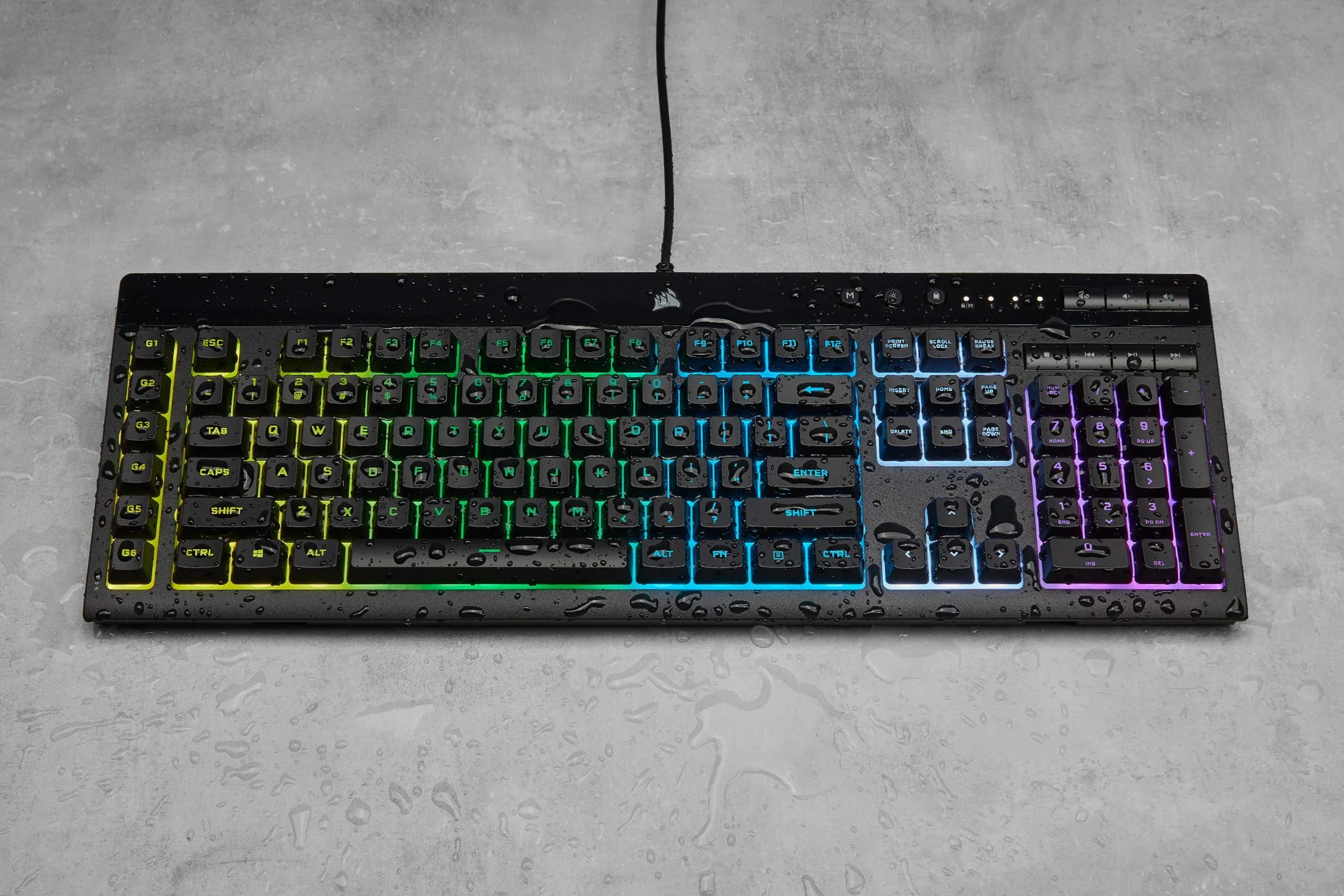 CORSAIR K55 RGB PRO przewodowa klawiatura do gier, IP42, odporna na kurz i zalanie, 6 klawiszy makro z integracją Elgato, kompatybilna z iCUE, QWERTY UK, PC, Mac, Xbox, czarna