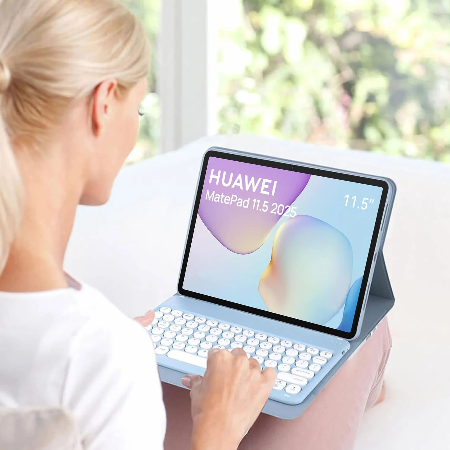 Keyboard Case for Huawei MatePad 11,5 cala 2025, z 7-kolorowym podświetleniem, odłączaną bezprzewodową klawiaturą Bluetooth z touchpadem, ultracienką, wielokątną osłoną i myszką,Purple