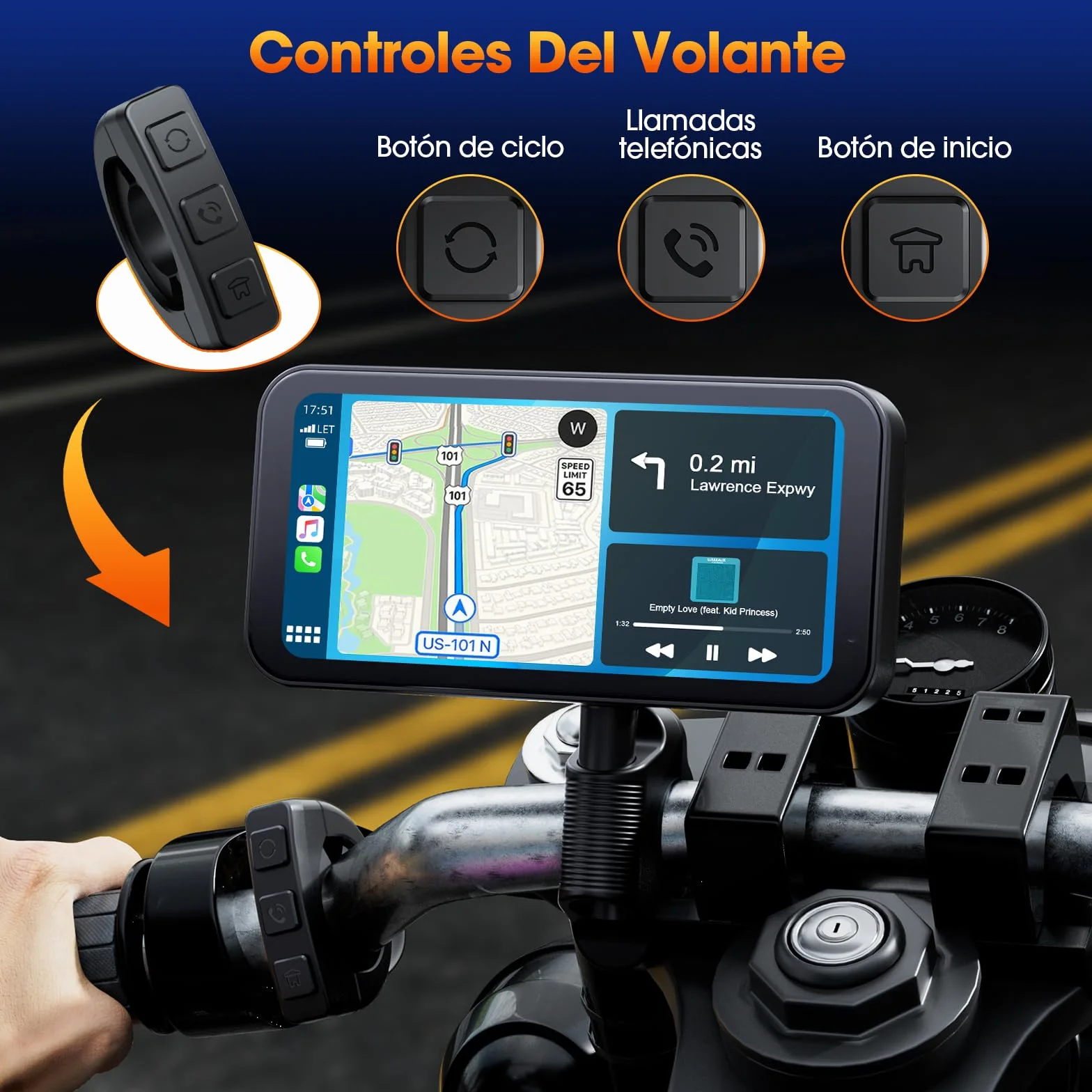 Volam Motocyklowy ekran Carplay z designerskim uchwytem do motocykli, bezprzewodowy CarPlay i Android Auto, przenośny ekran dotykowy 6,25", obsługuje nawigację/asystent głosowy