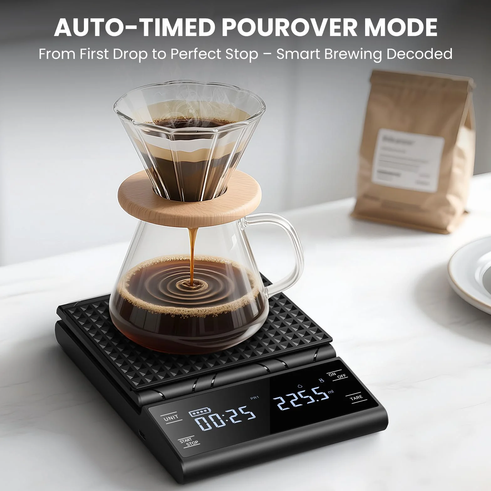 cyfrowa waga do kawy z timerem, wielokrotnego użytku, precyzyjna waga do espresso o zakresie 5 kg/0,1 g, z wyświetlaczem LCD i automatycznym pomiarem czasu