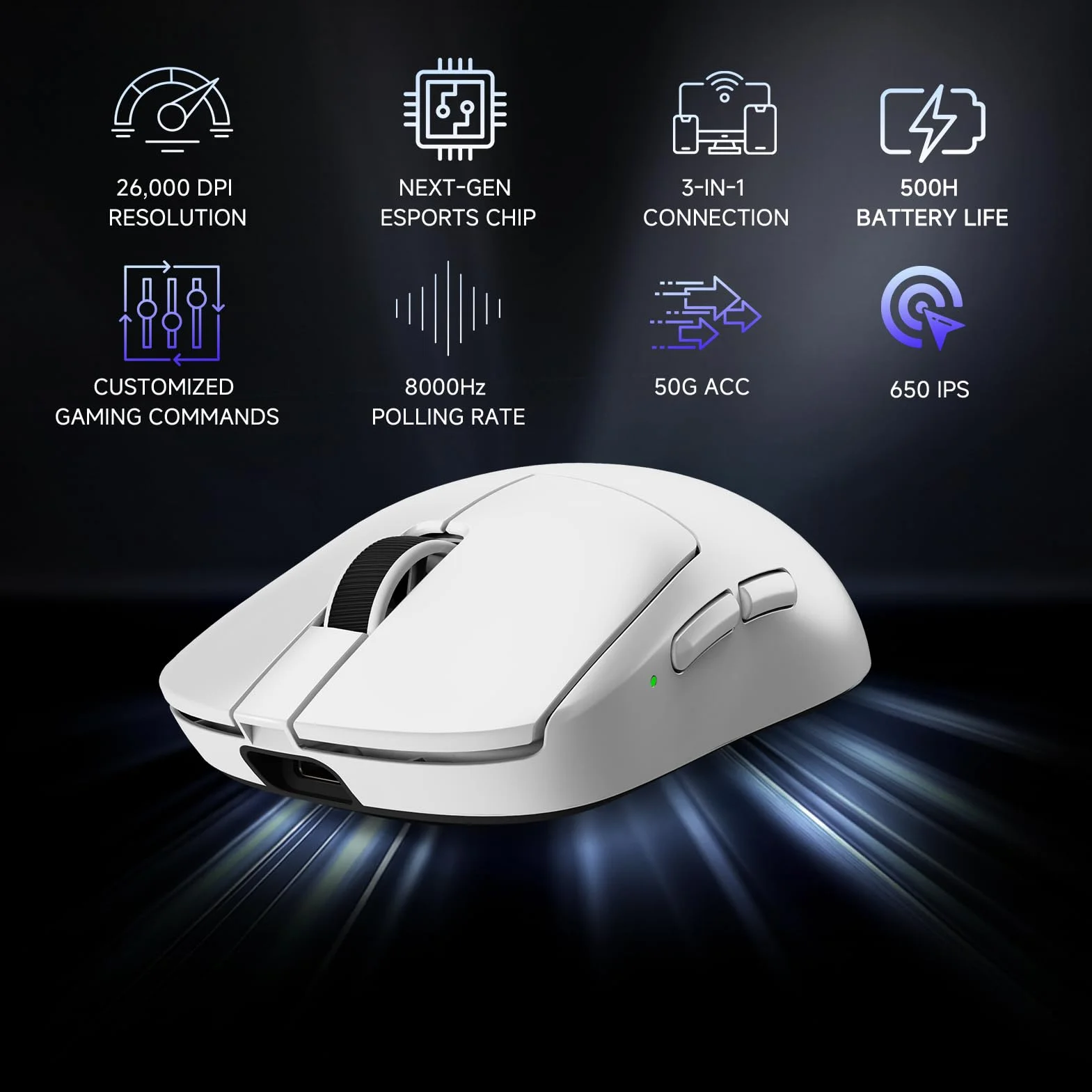 FOXMM x Mysz MCHOSE A7 V2 Pro Superlight 59 g, czujnik 26 000 DPI, regulacja 6 DPI, bardzo szybka wysyłka 8K Hz, bezprzewodowa mysz do gier BT/2,4 GHz/przewodowa, bateria 200 godzin, czarna