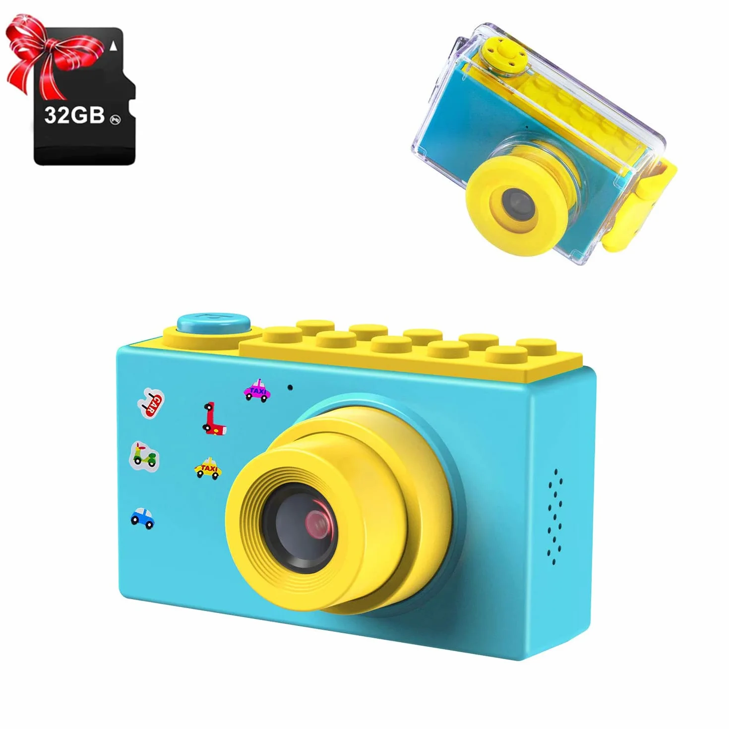 ShinePick Kamera, aparat cyfrowy, wodoodporny / 8 MP / HD 1080P / 2-calowy ekran/Foto & Wideo/Ramka/Filtry, aparat fotograficzny z kartą pamięci 32G, prezent dla dzieci (niebieski)