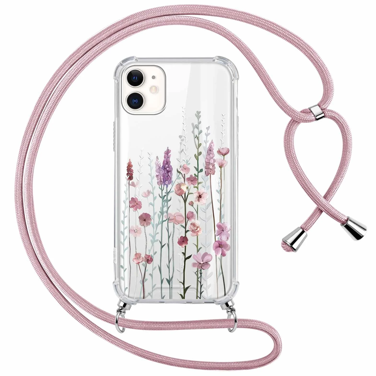 Yoedge Etui na telefon komórkowy iPhone 12 / iPhone 12 Pro 6,1", etui z opaską, miękki silikon TPU + PC, odporne na uderzenia, etui ochronne ze sznurkiem do zawieszenia, przezroczyste etui ze wzorem