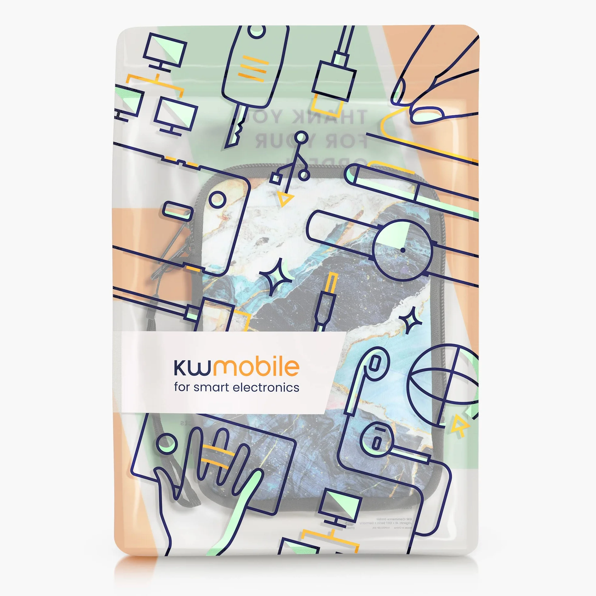 kwmobile Etui na czytnik e-booków - neoprenowe etui ochronne marmur złoty biały niebieski - wymiary wewnętrzne 17 x 12 x 2 cm